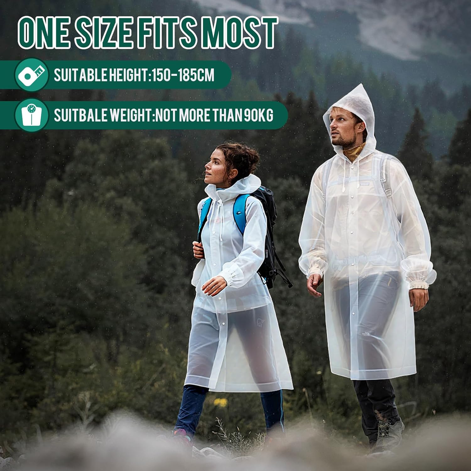 Detalle de Aolegoo Regenponcho 2er-Set – Wiederverwendbar, leicht und tragbar für Fahrrad, Wandern, Camping und Festivals