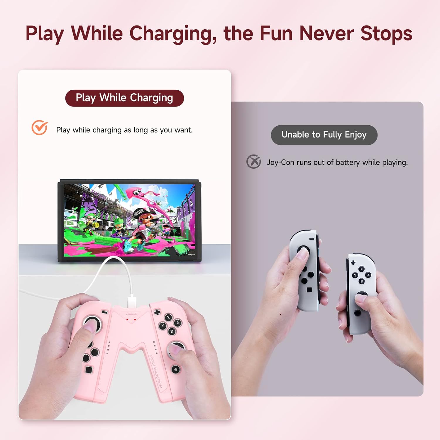 Thumbnail 2 de JINGDU Ladegriff für Switch NS/OLED Joy-Con (USB‑C, V-förmige Griffhalterung) in Pink