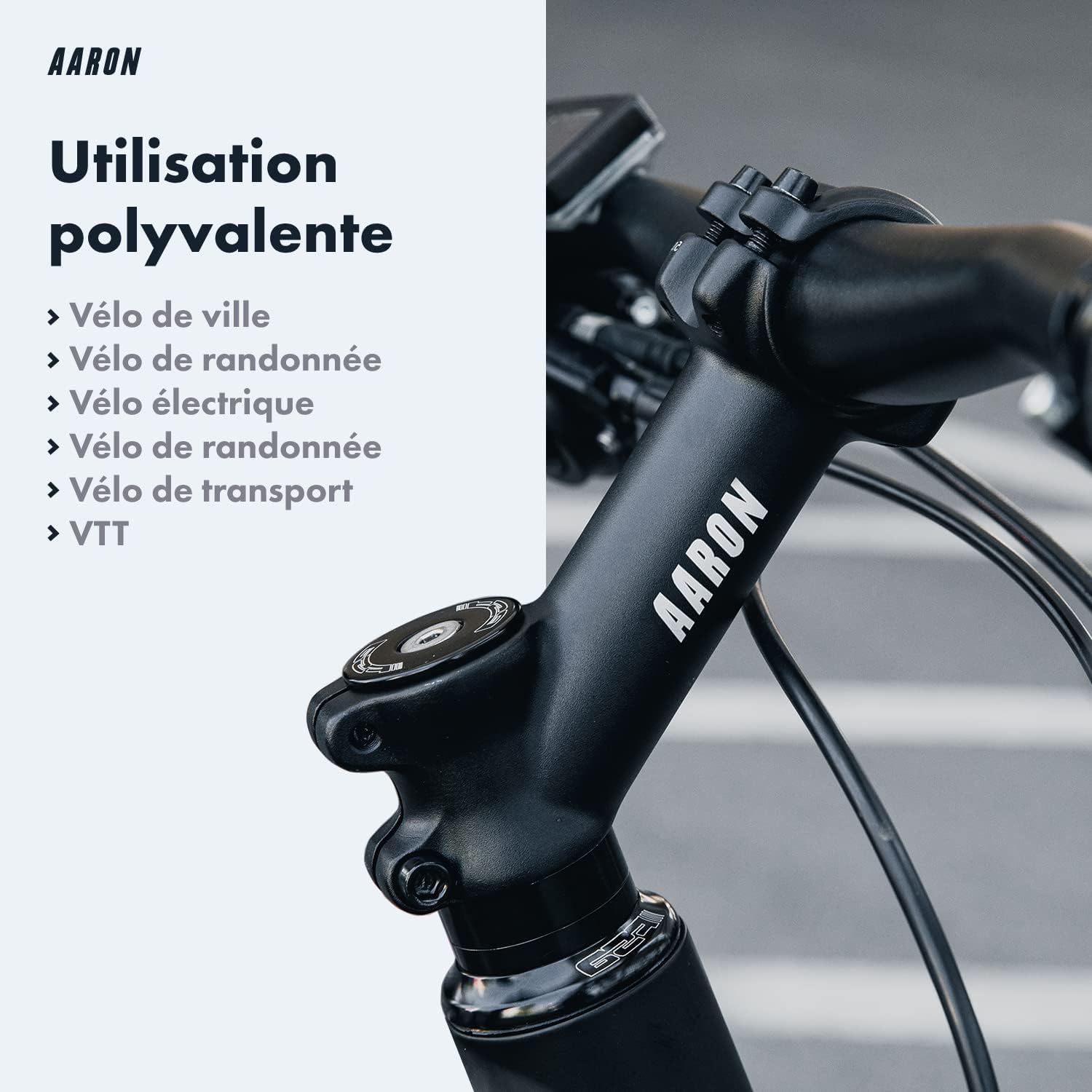 Detalle de Potence de guidon AARON Stem — potence en aluminium 110 mm avec angle de 35° pour une position assise ergonomique
