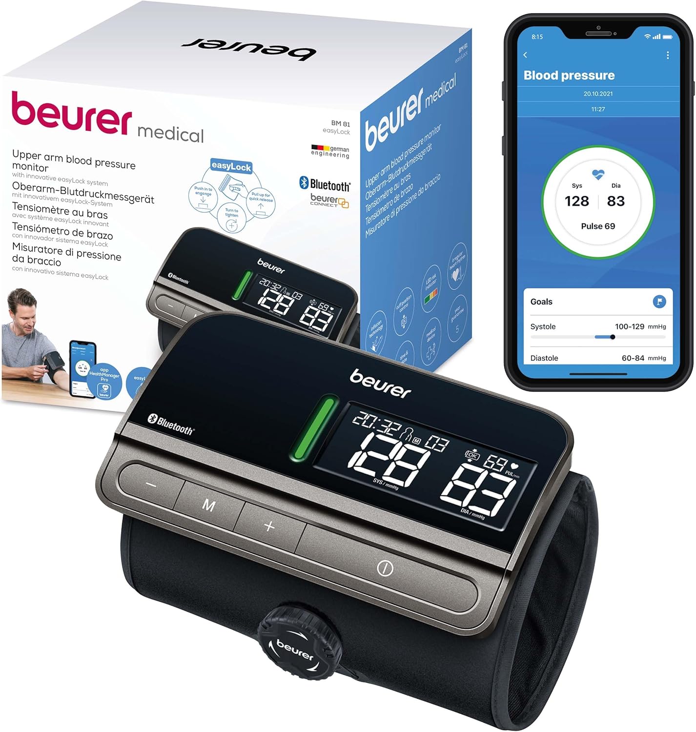 Detalle de Beurer BM 81 easyLock: misuratore da braccio wireless con app e integrazione Apple Health