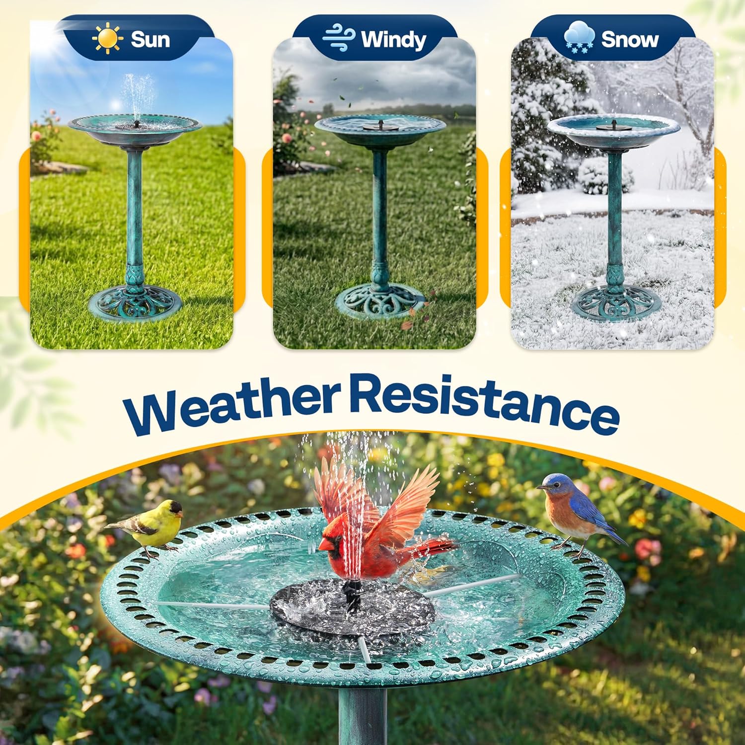 Detalle de VIVOHOME 71cm Solar-Powered Bird Bath Feeder for Garden – Free-Standing Resin Fountain