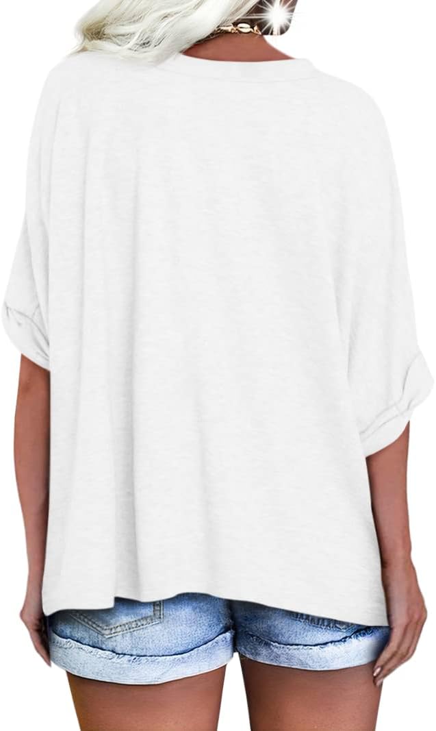 Detalle 2 de Langwyqu Women’s Oversized V-Neck Short-Sleeve T-Shirts for Summer—Loose Casual Tees