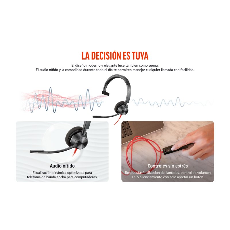 Detalle 2 de Poly Blackwire 3310 Auriculares monoaurales USB-C + adaptador