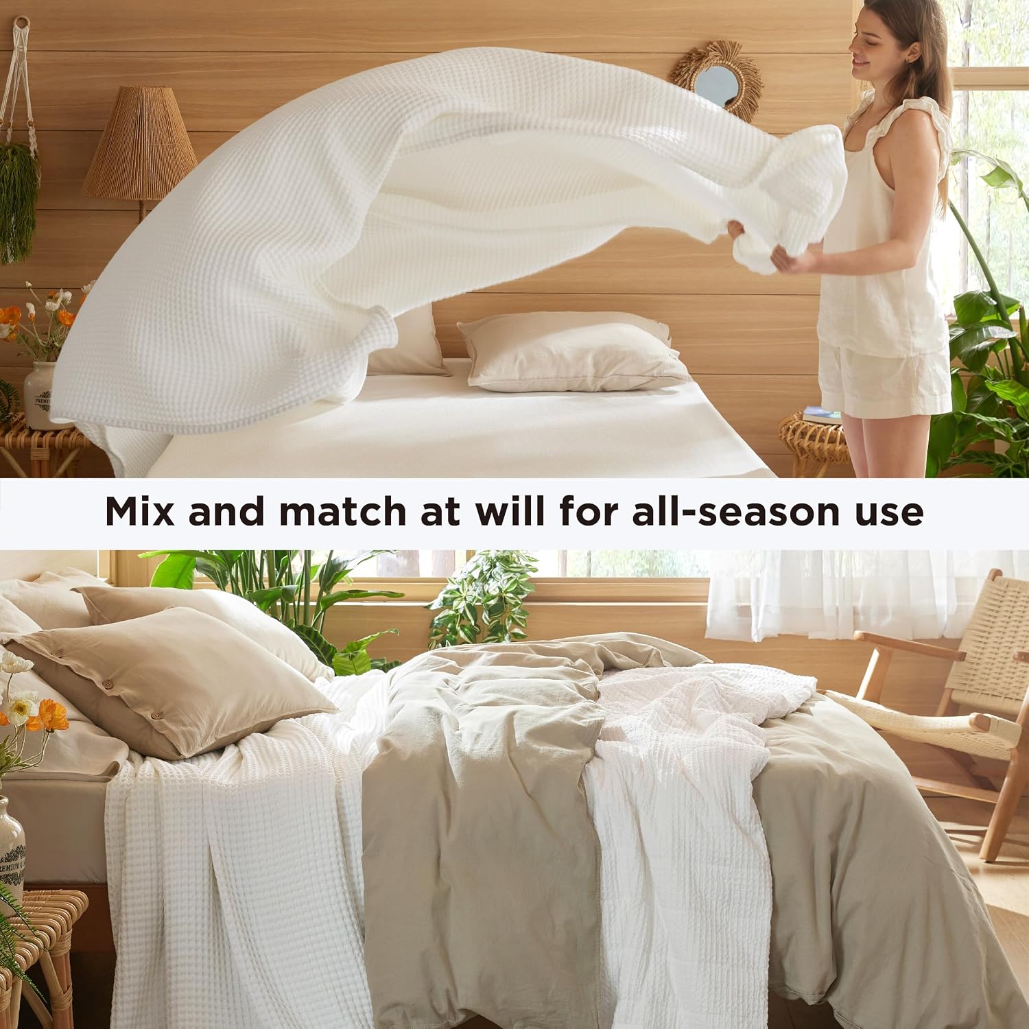 Detalle de Bedsure Cotton Waffle Blanket, Queen