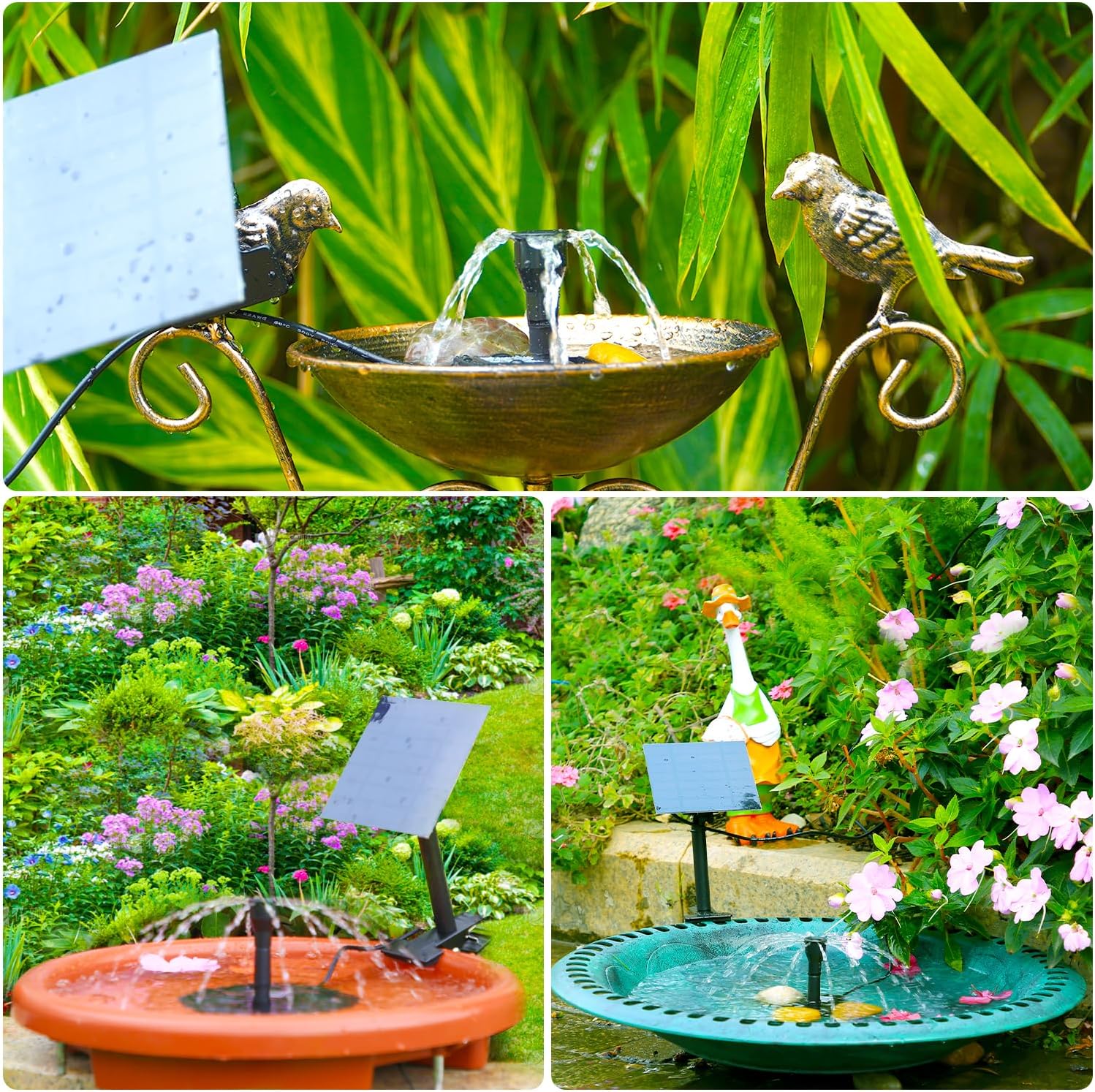 Detalle de AISITIN Solarbrunnen für Draussen – 6 Düsen, DIY Vogelbad & Gartenwasser-Spiel