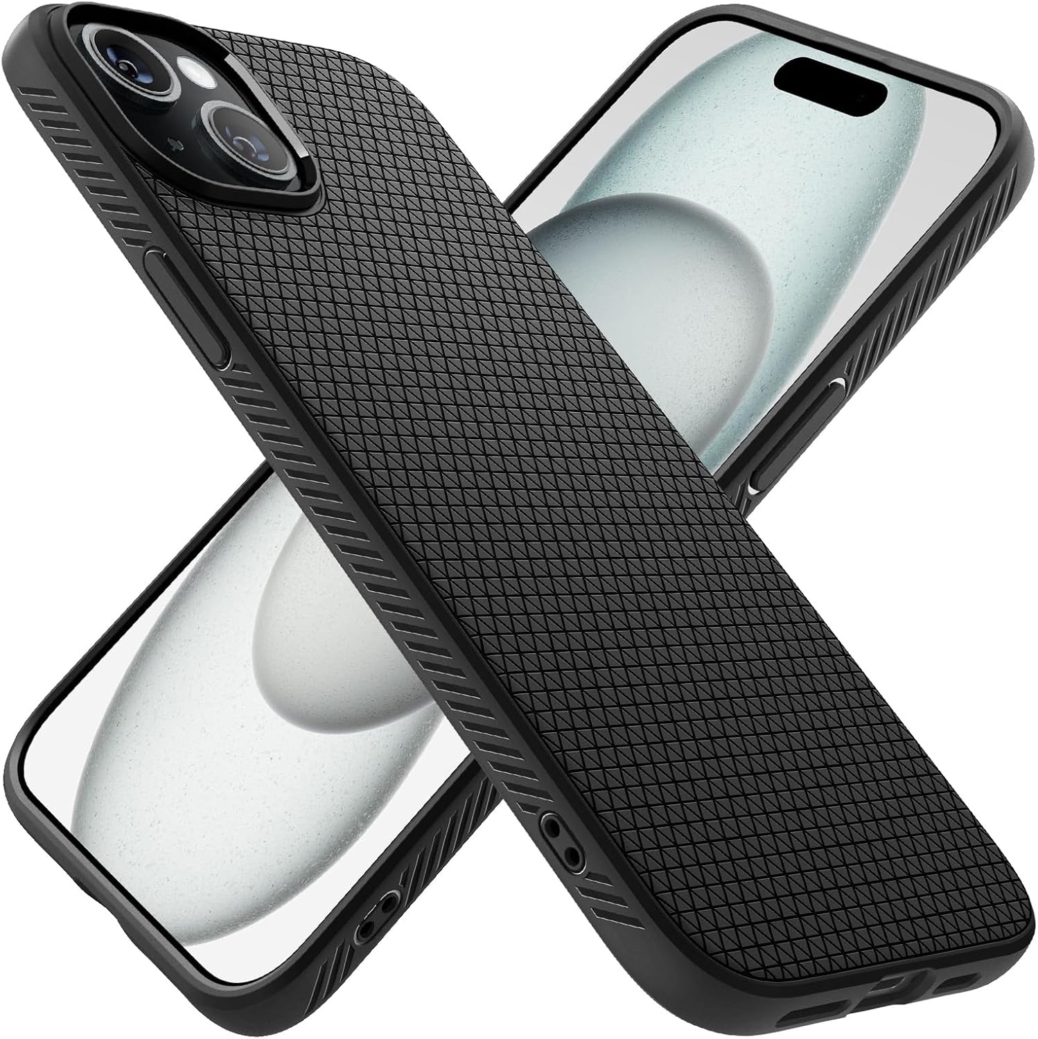 Detalle de Spigen Liquid Air pour iPhone 15 : coque TPU antidérapante noire mate
