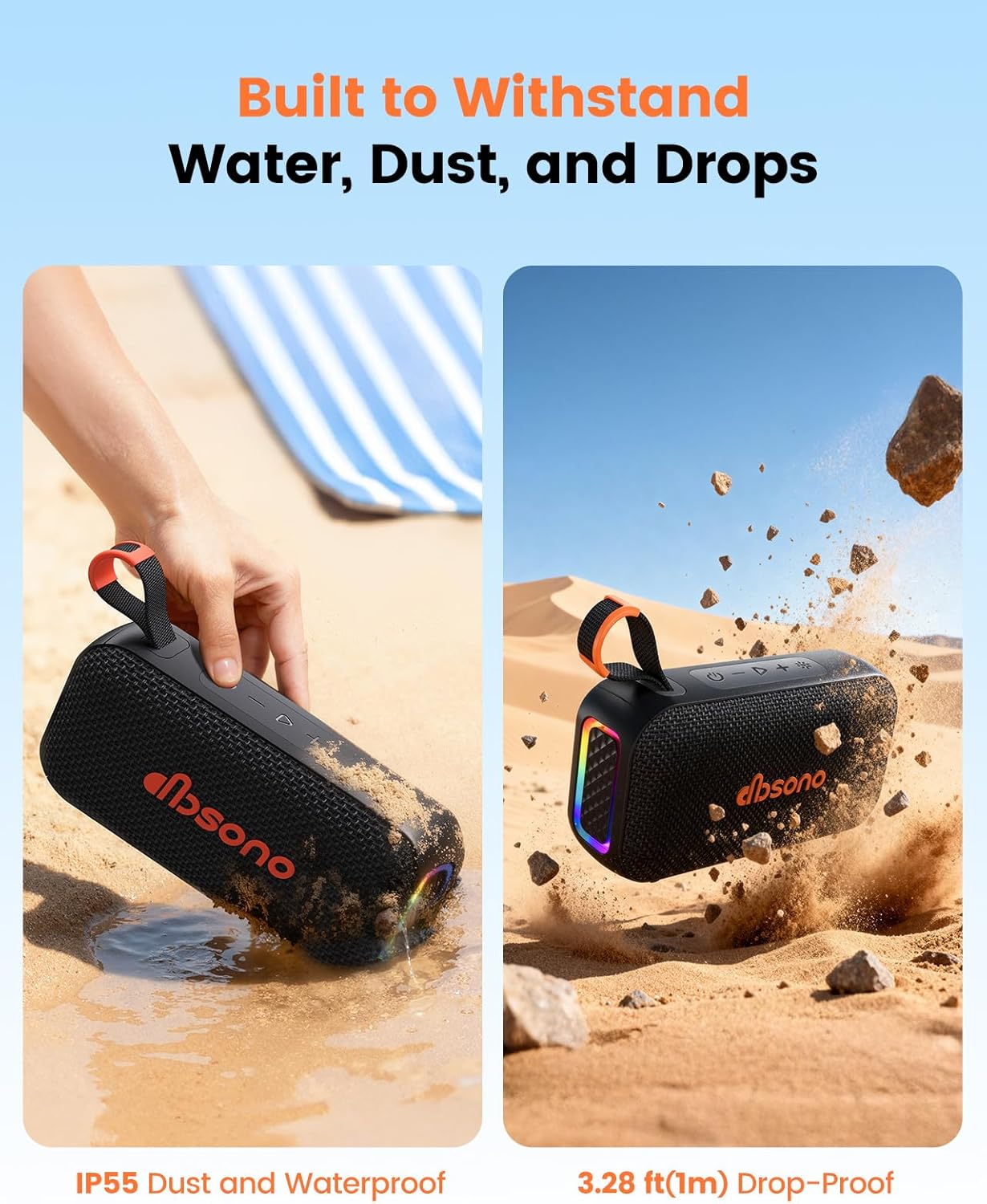 Thumbnail 4 de dbsono Bluetooth Speaker Stereo 20W (IPX5) with 30H Playtime, True Wireless Pairing & Lightshow — Black
