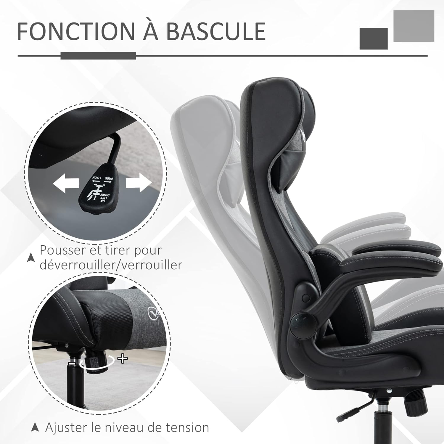 Detalle de Vinsetto Chaise de Gaming Ergonomique — Confort et ajustements pour longues sessions