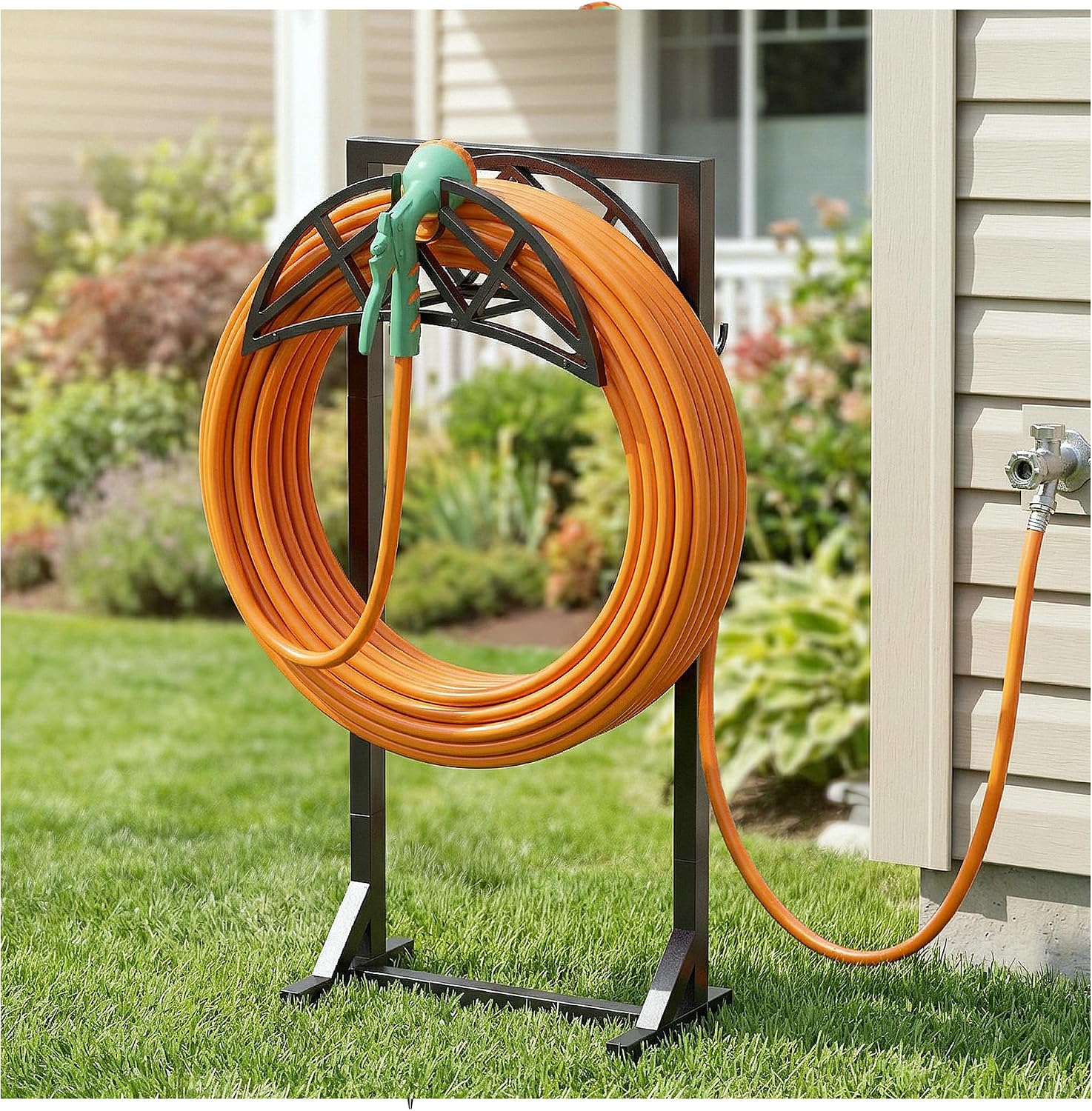 Detalle de YFFSRJDJ Garden Hose Reel, Freestanding Alloy Steel Stand for 150 ft Hose