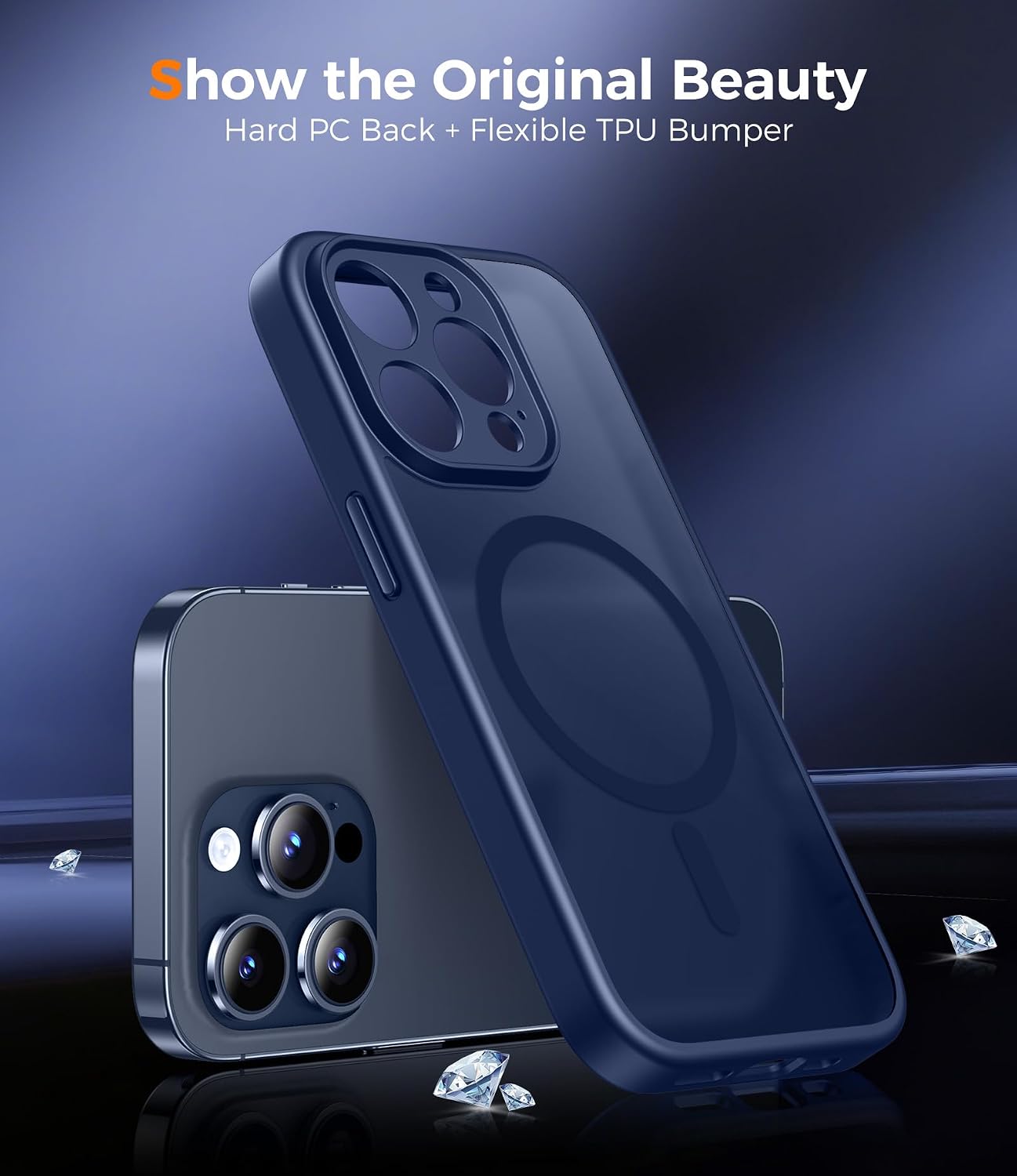 Detalle de Qasyfanc Magnetic for iPhone 15 Pro Case with 2 Tempered Glass Screen Protectors (Dark Blue)
