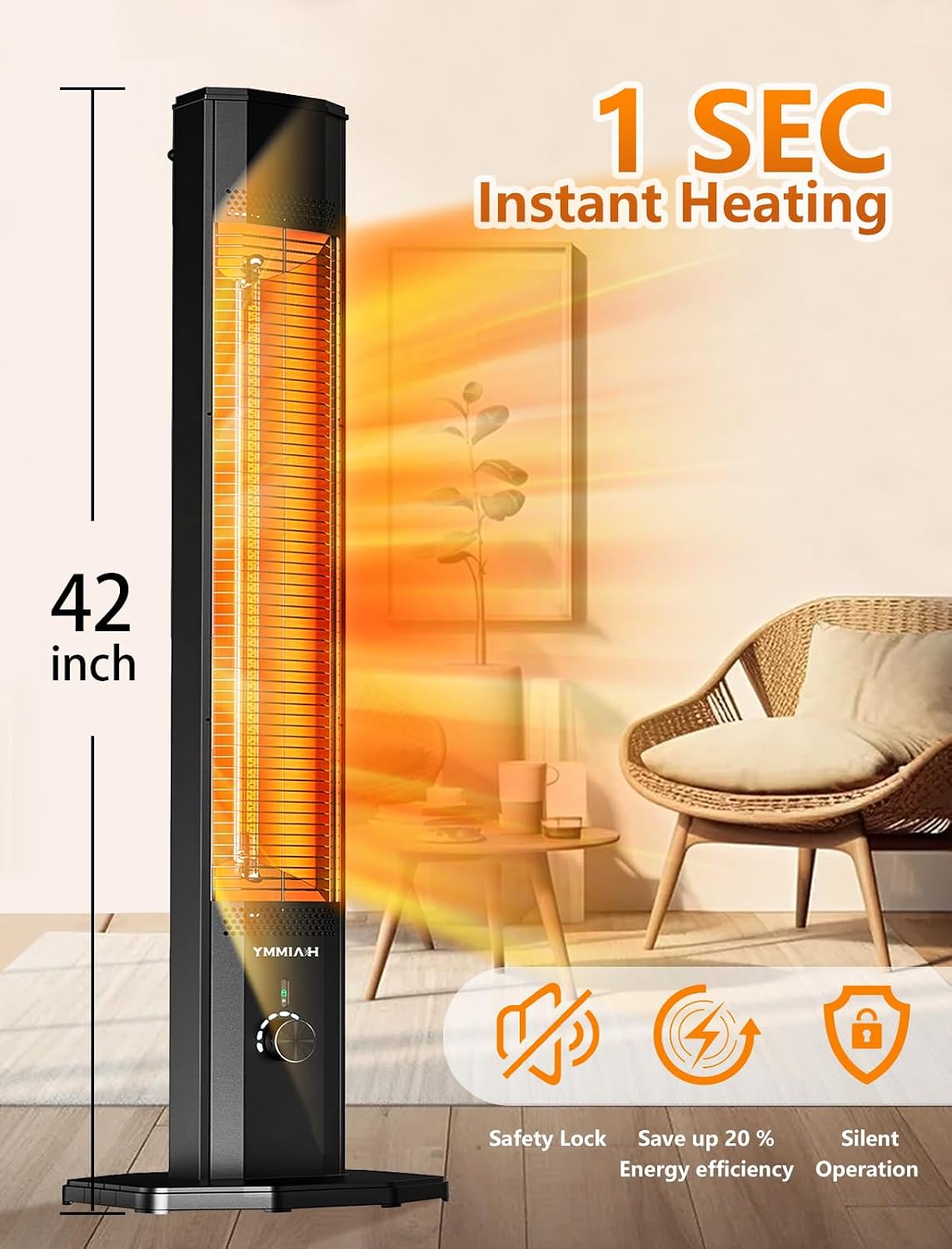 Detalle de HAIMMY UEH500 42-Inch Infrared Patio Heater, 9 Heat Levels, IPX5