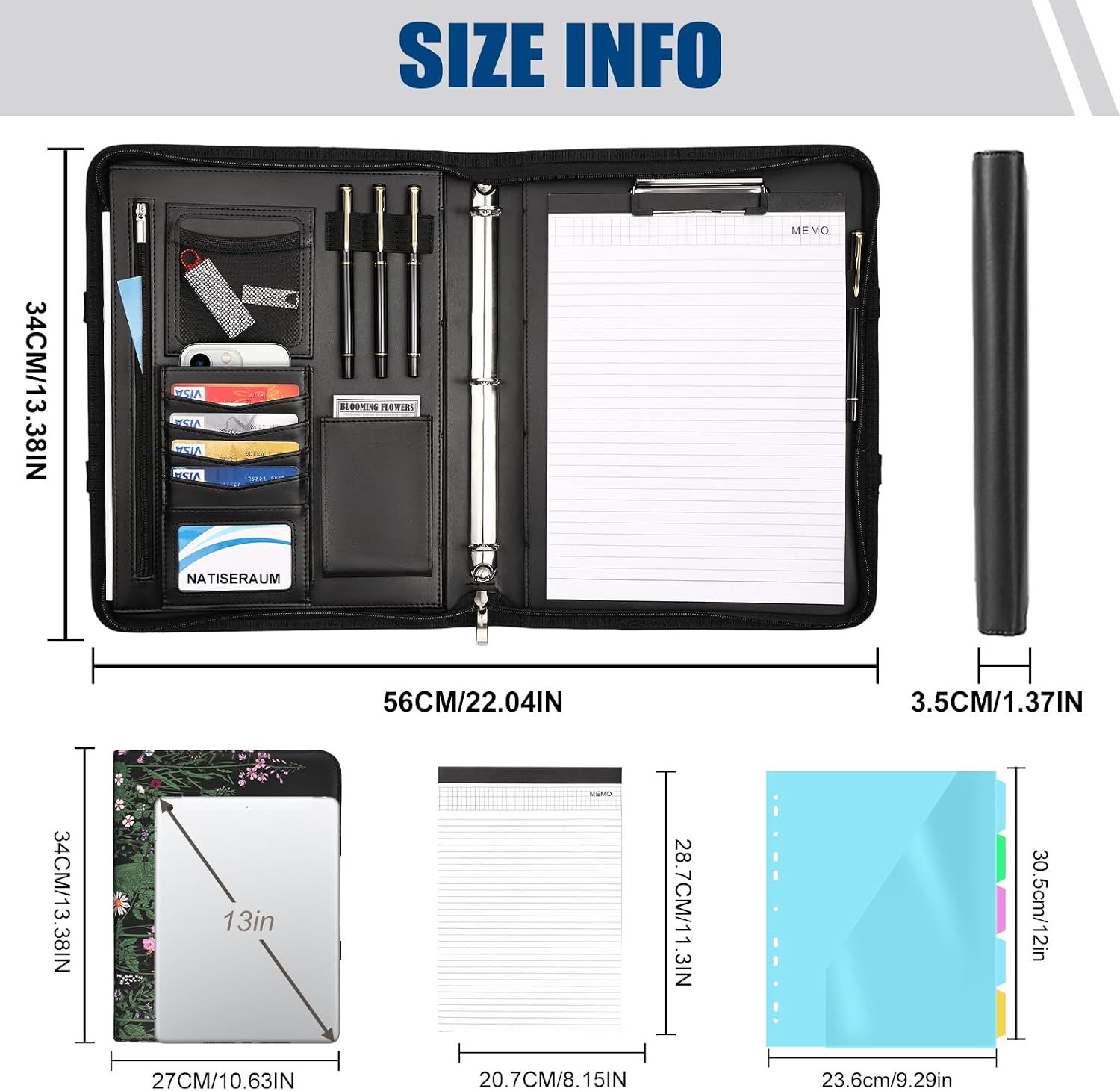 Detalle 2 de NATISERAUM MHG0603-3 Vegan Leather Padfolio with Handle and 3-Ring Binder