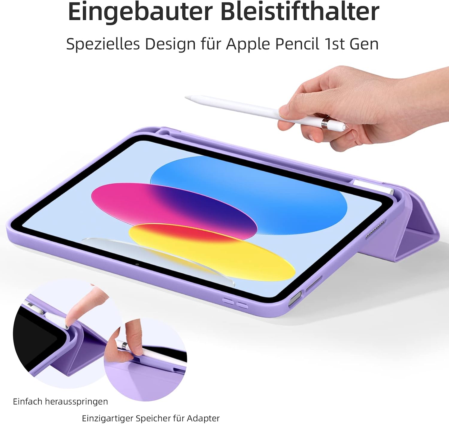 Detalle 2 de Vobafe Hülle für iPad A16 11 / iPad 10 (10,9/11 Zoll, 2025/2022) mit TPU-Rückseite, Stifthalter & Smart-Funktion – Licht Lila