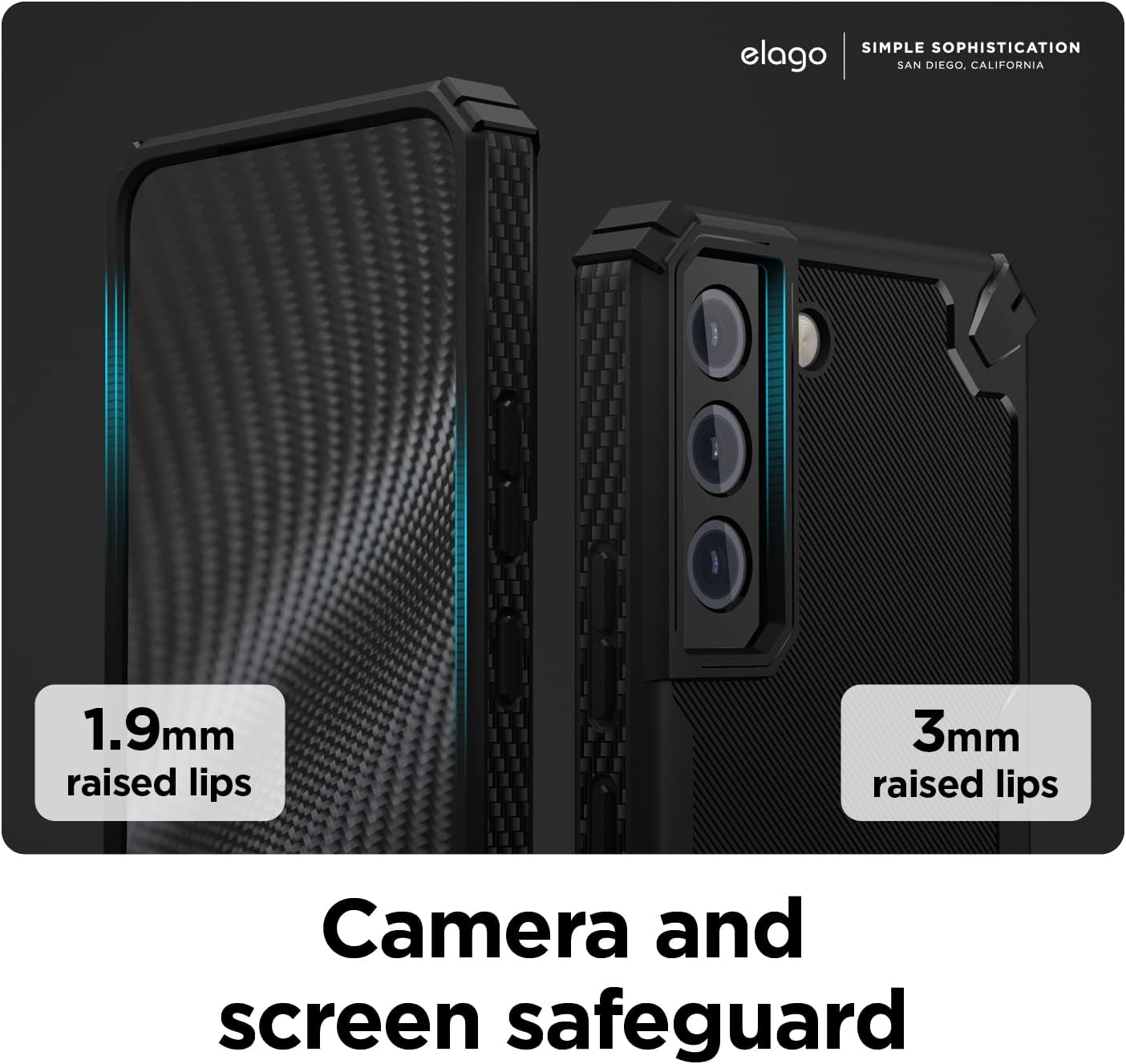 Detalle 2 de elago Armor Cover Case per Samsung Galaxy S22 5G (6,1") con protezione antiurto e TPU, struttura fibra di carbonio (nero)