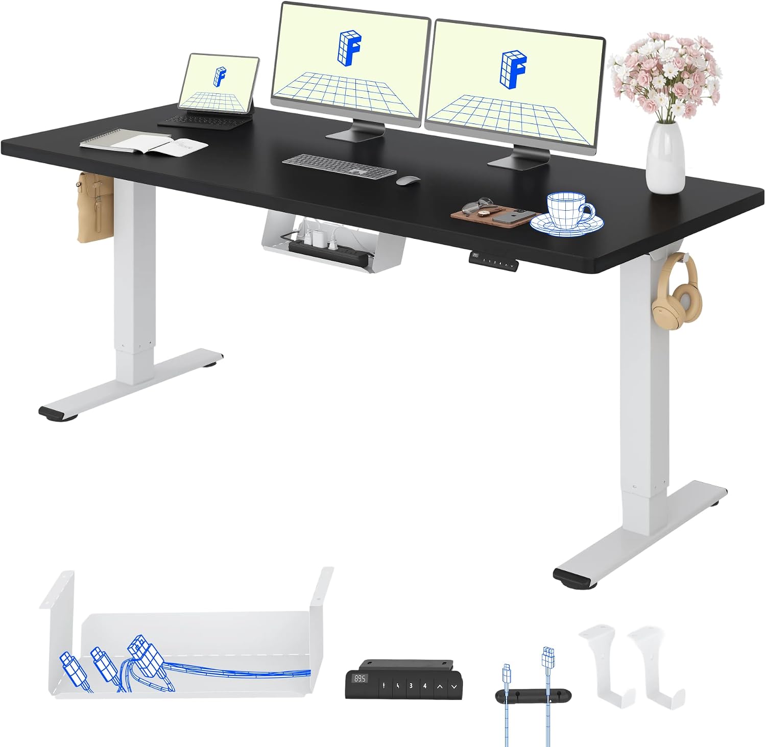 Detalle de FLEXISPOT scrivania regolabile in altezza a 2 motori 180x80 cm con piano unico e memoria