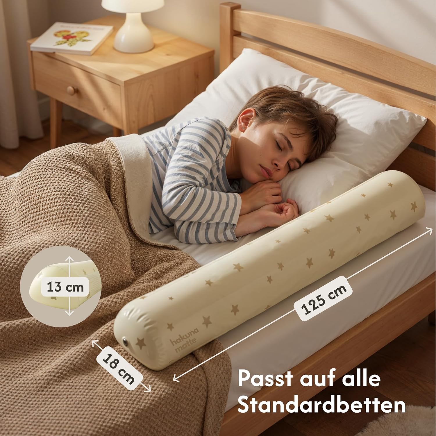 Detalle de Hakuna Matte Universeller aufblasbarer Rausfallschutz unter dem Spannbettlaken – sicherer Bettschutz fürs Boxspring- oder Standardbett