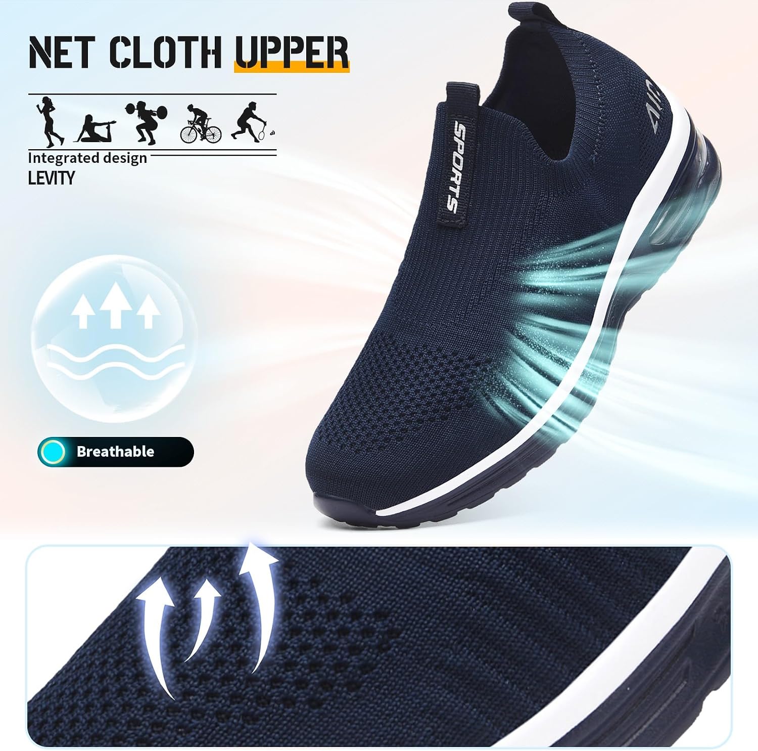 Detalle 2 de Femme Basket mode respirantes slip-on en maille pour sneakers sport (sans lacets)