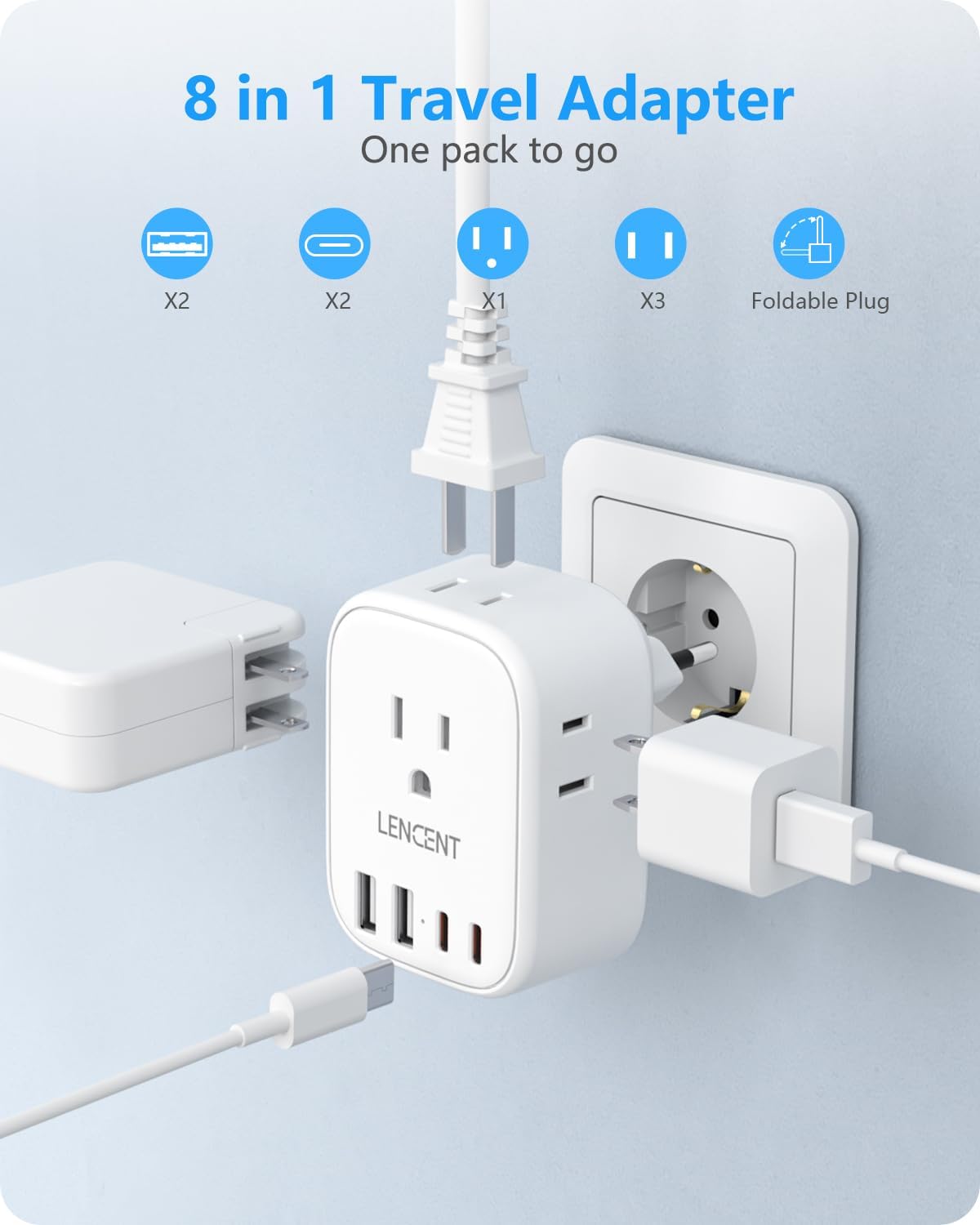 Detalle 2 de LENCENT European Travel Plug Adapter with 4 USB Ports