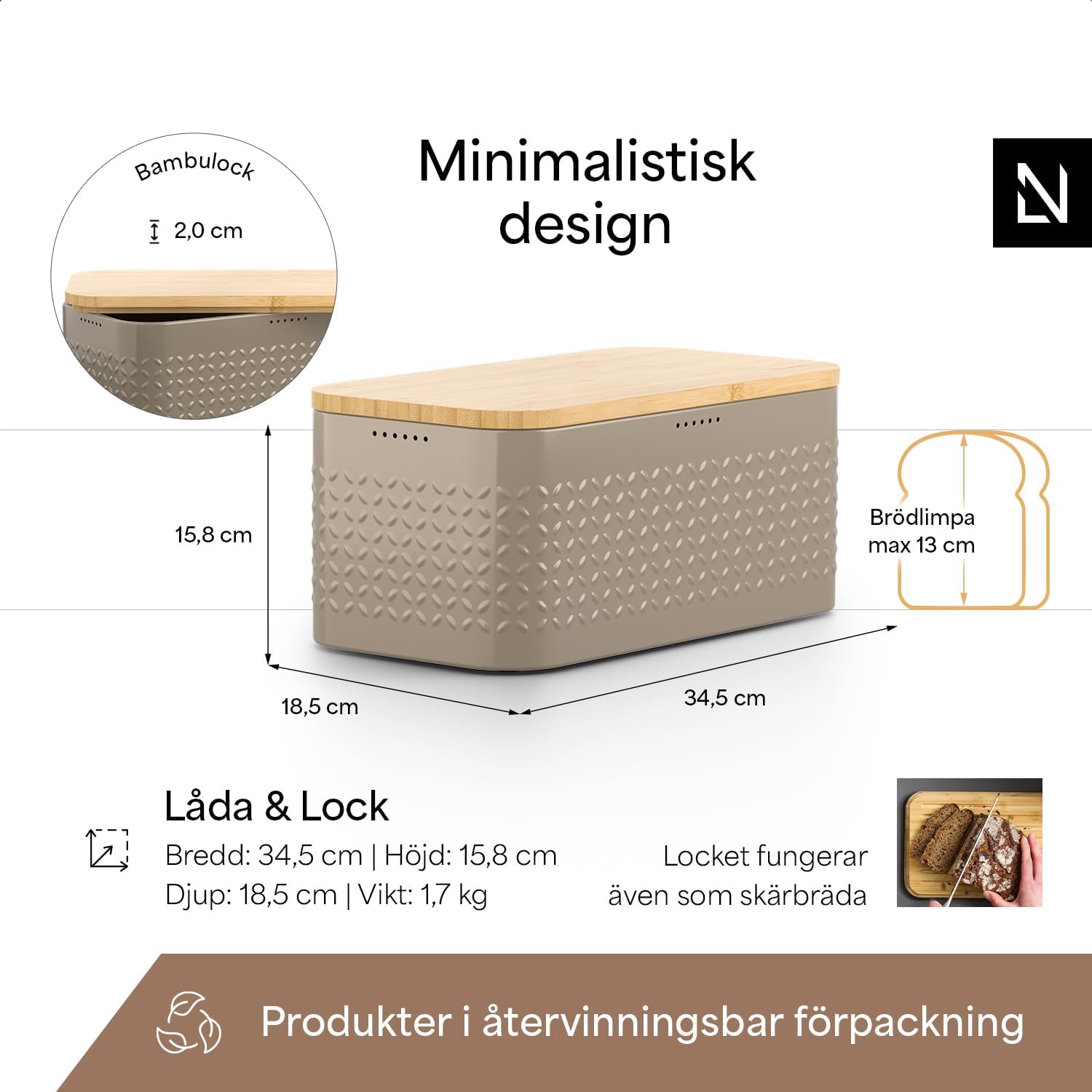 Detalle 2 de LARS NYSØM Glæde brödlåda i metall med bambulock och ventilationshål