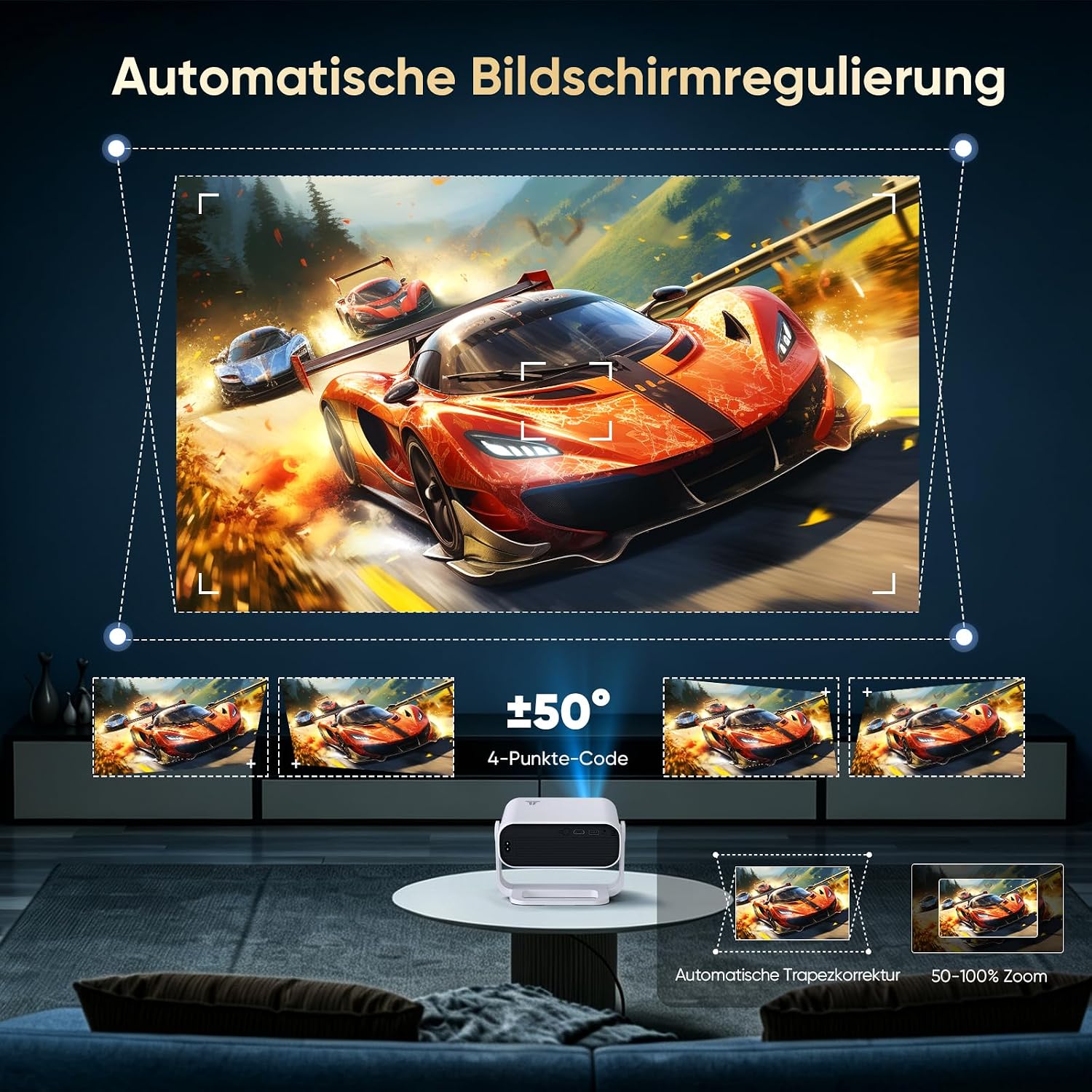 Detalle de Wielio Neuer Smart Mini Beamer mit integrierter App – Android 14, 1080p/4K-Dekodierung, WiFi6 & BT5.2