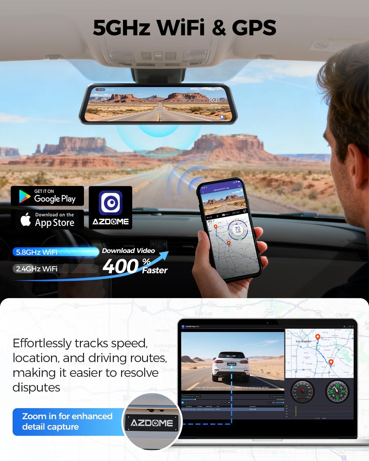 Detalle 2 de AZDOME PG17 Pro 4K+2.5K Mirror Dash Cam