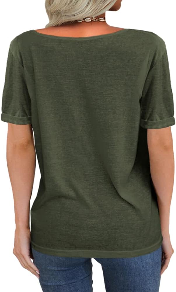 Detalle 2 de Tankaneo Damen Top mit tiefem V-Ausschnitt und kurzen Ärmeln (Basic Shirt-Look)