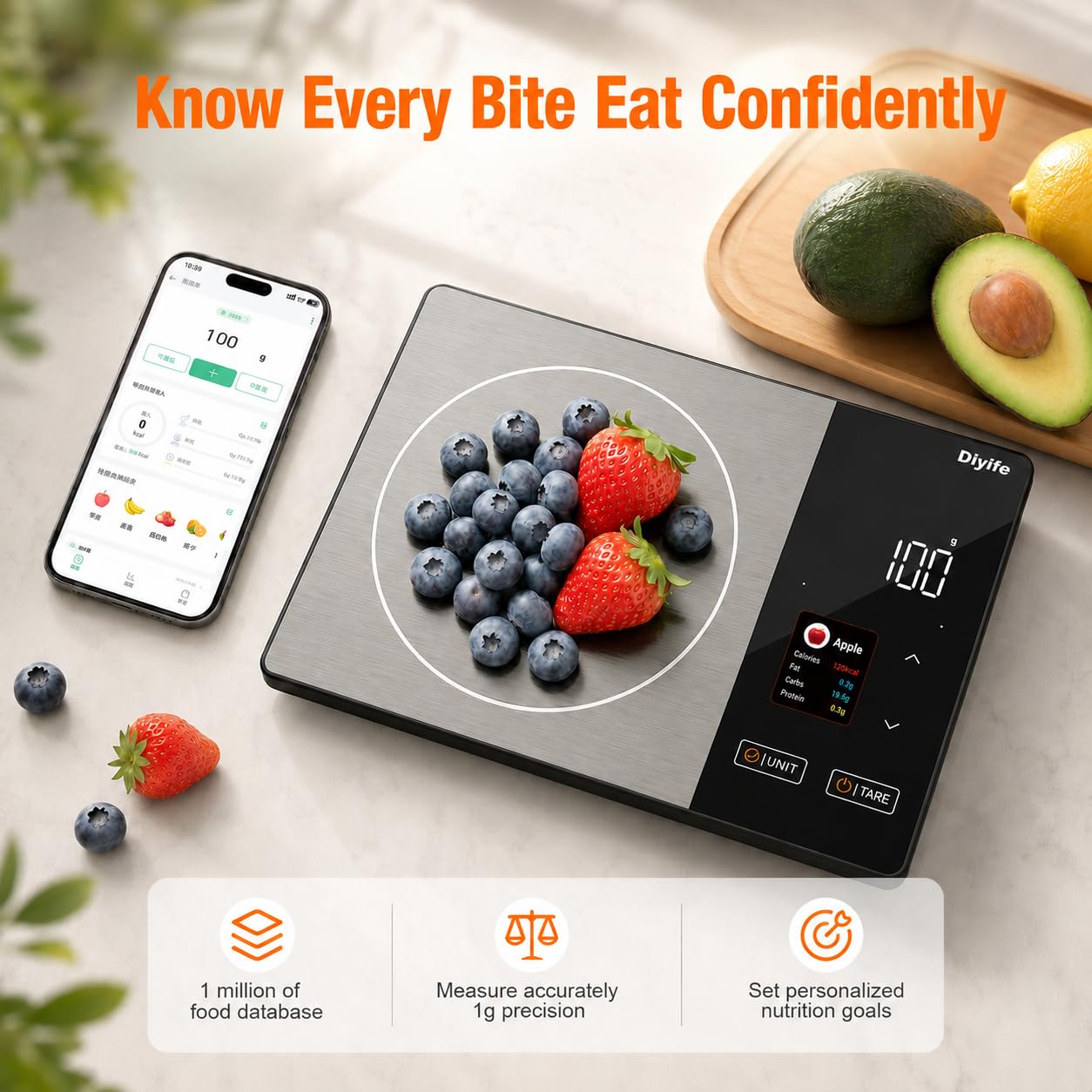 Thumbnail 6 de Diyife UKHMK27 Smart Food Scale with TFT Display and 25-Nutrient Tracking