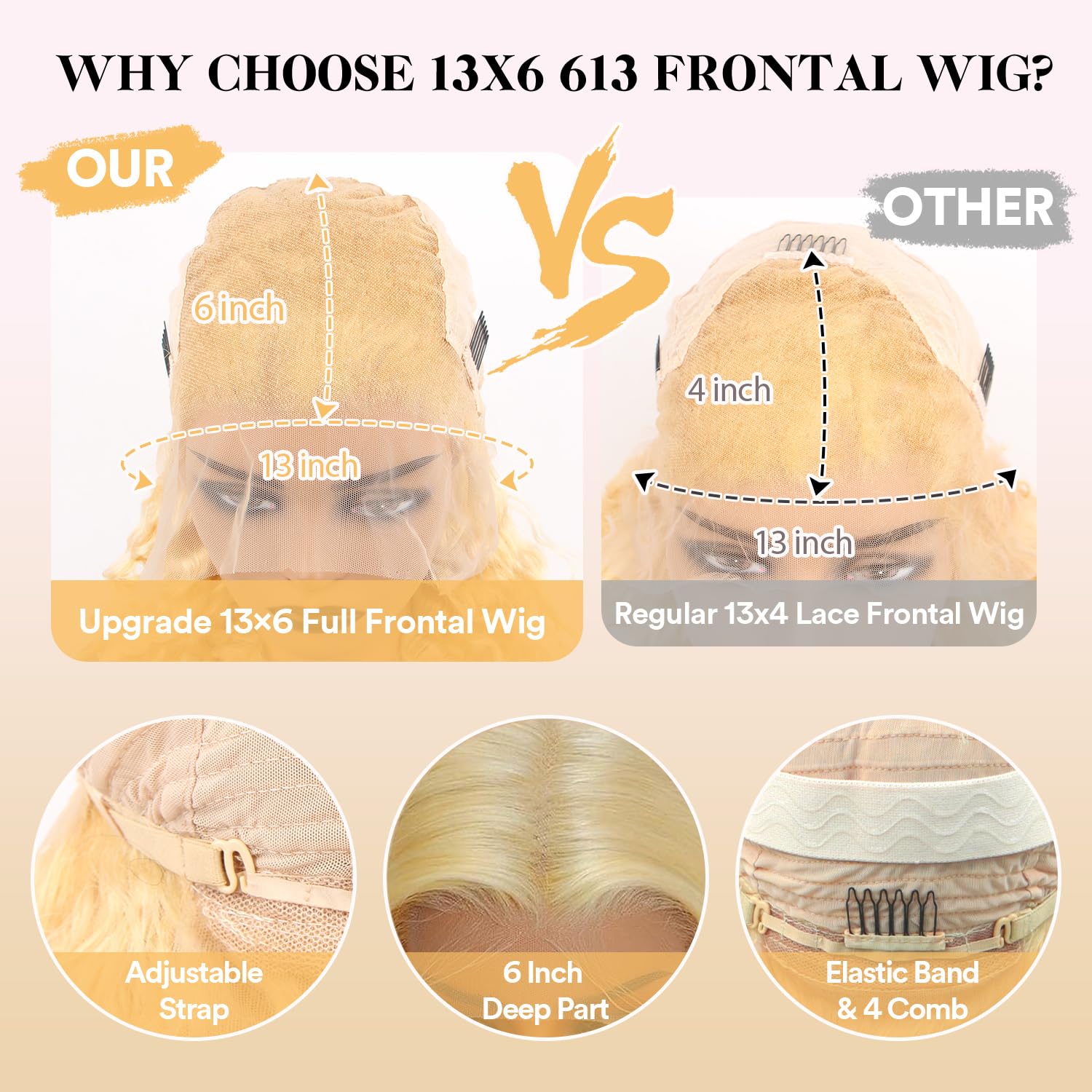 Thumbnail 1 de HUANGCAI 32 Inch 613 13x6 Lace Front Wig Human Hair – Blonde Deep Wave, 200% Density