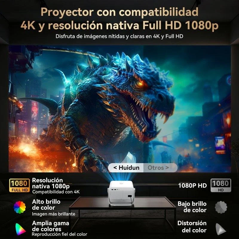 Thumbnail 2 de Proyector Huidun PT10 1080p 700 lúmenes: cine en casa y presentaciones con WiFi 6