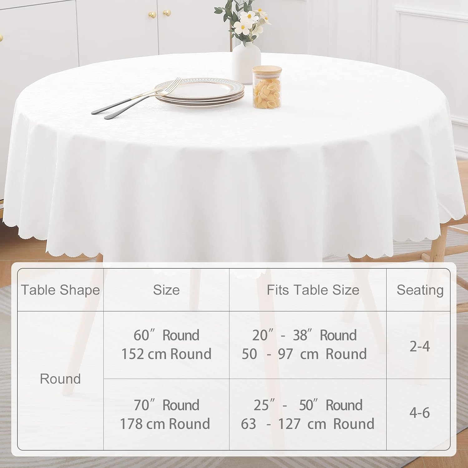 Detalle de Smiry Round Table Cloth, 70" x 70" White Waterproof Heavy-Duty Vinyl Cover