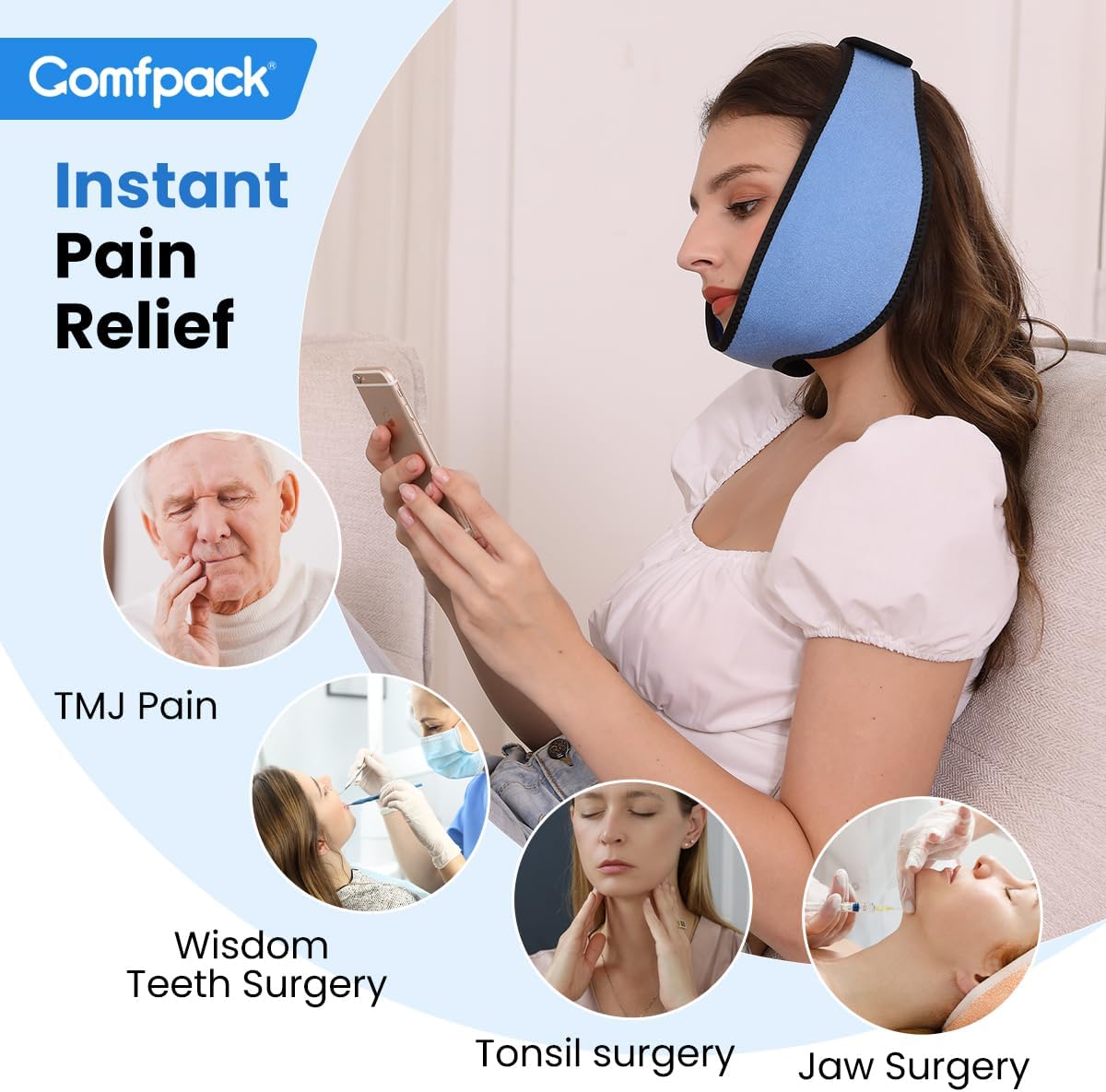 Detalle 2 de Comfpack Face Ice Pack for Wisdom Teeth, Wearable Wrap with 4 Reusable Gel Packs