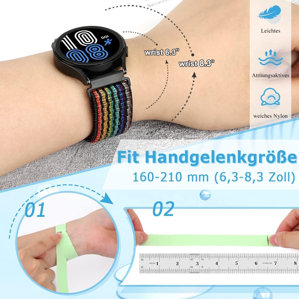 Detalle de Runostrich Nylon Armband 18–24 mm mit Klettverschluss – Atmungsaktives Sportarmband aus Nylon für Damen und Herren