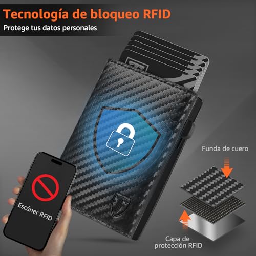 Detalle de TEEHON Carteras para Hombre con bloque RFID magnético y compartimento emergente (Clasico, Negro Exclusivo)