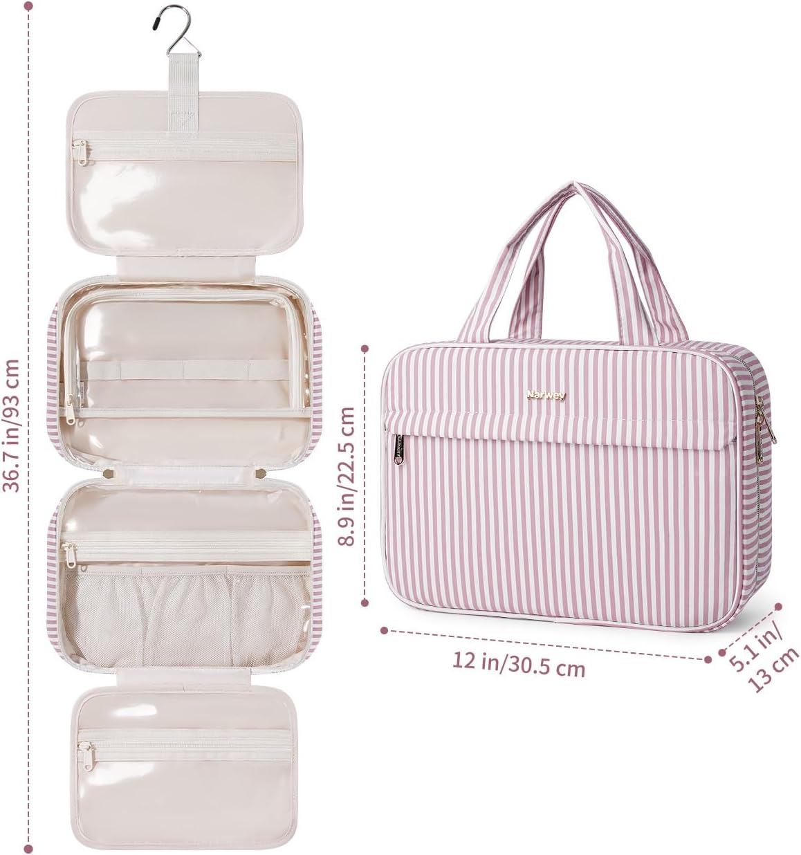 Thumbnail 5 de Narwey Large Hanging Toiletry Bag – Dusty Pink Stripe-L