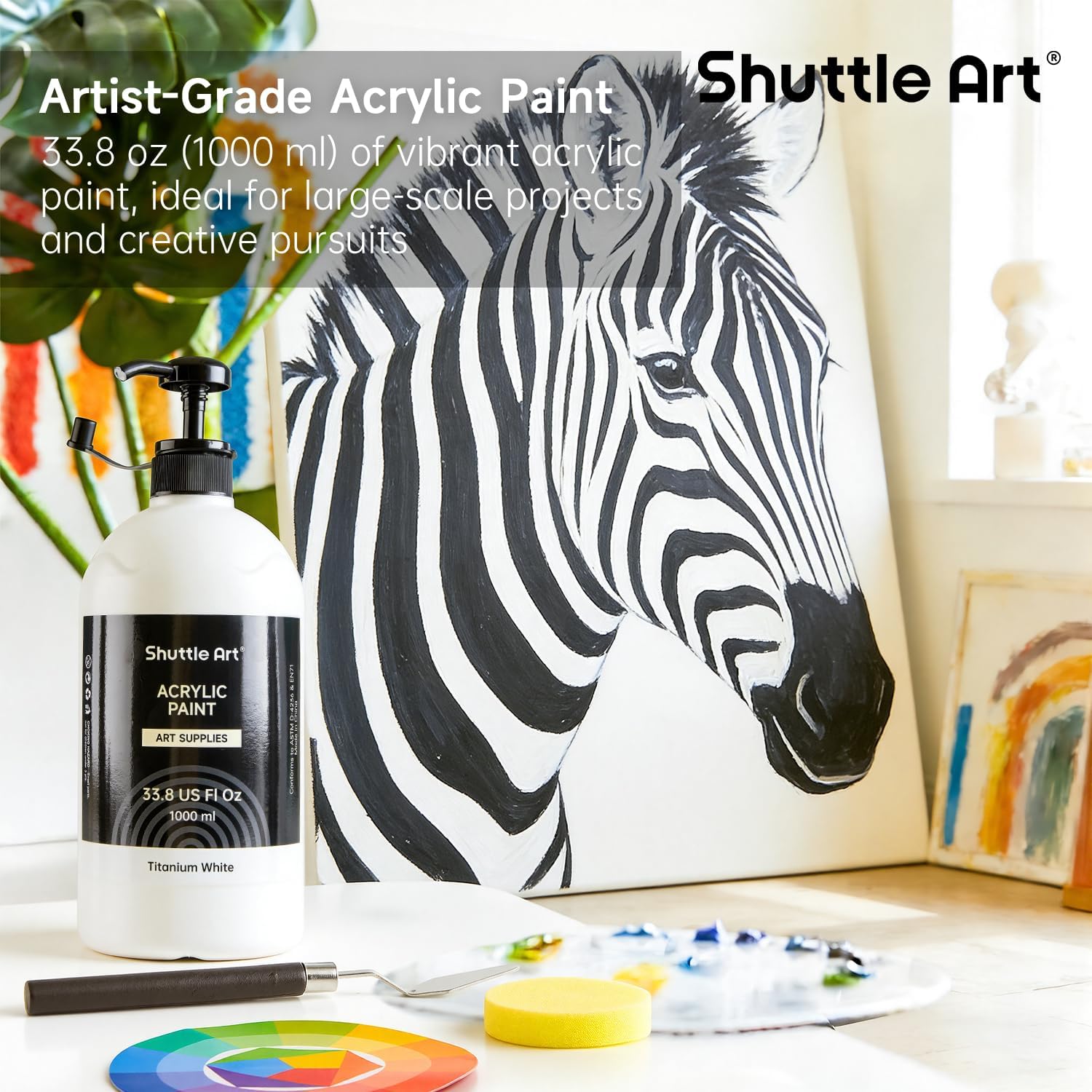 Detalle de Shuttle Art White Acrylic Paint (Titanium White) 33.8oz/1000ml pump bottle
