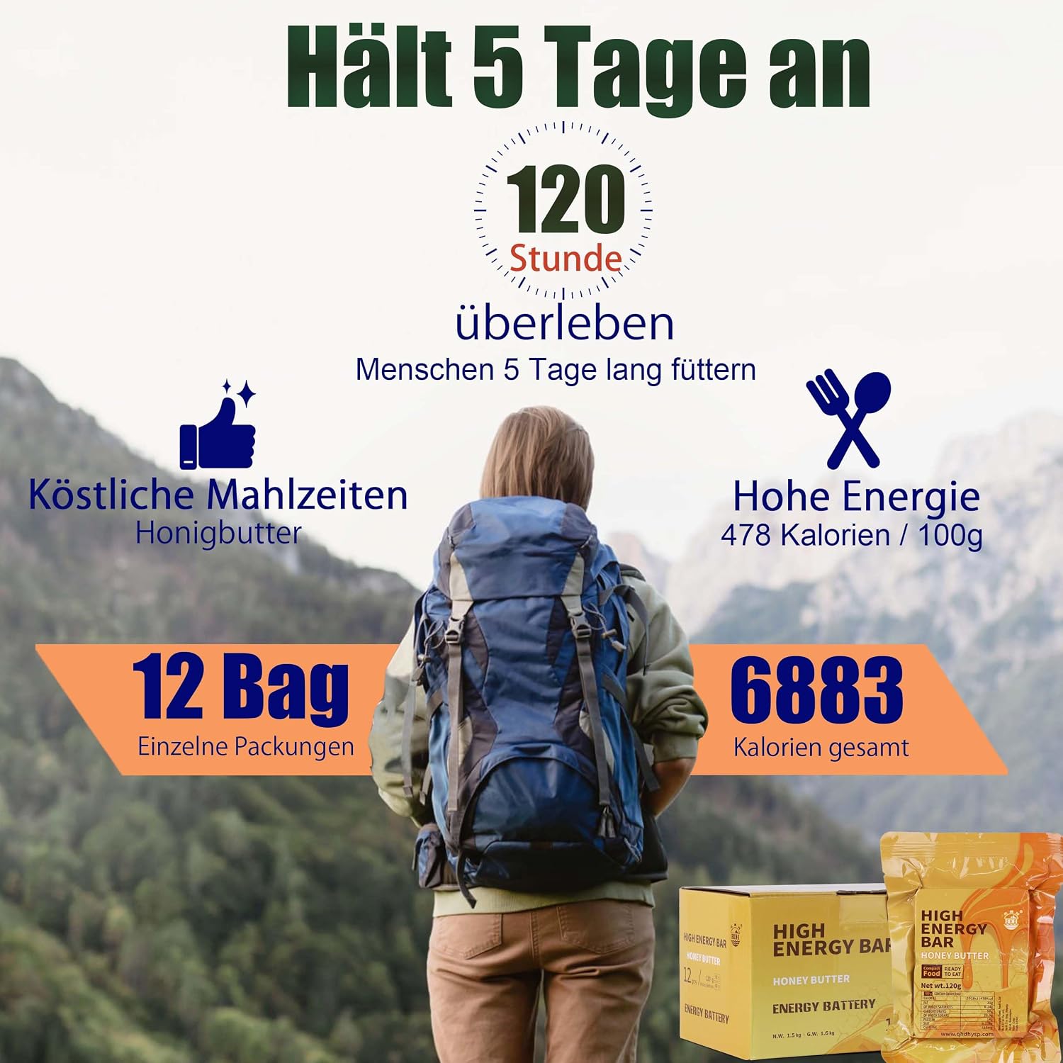Detalle 2 de Notversorgung Honigbutter Hardtack 6883 kcal đ«