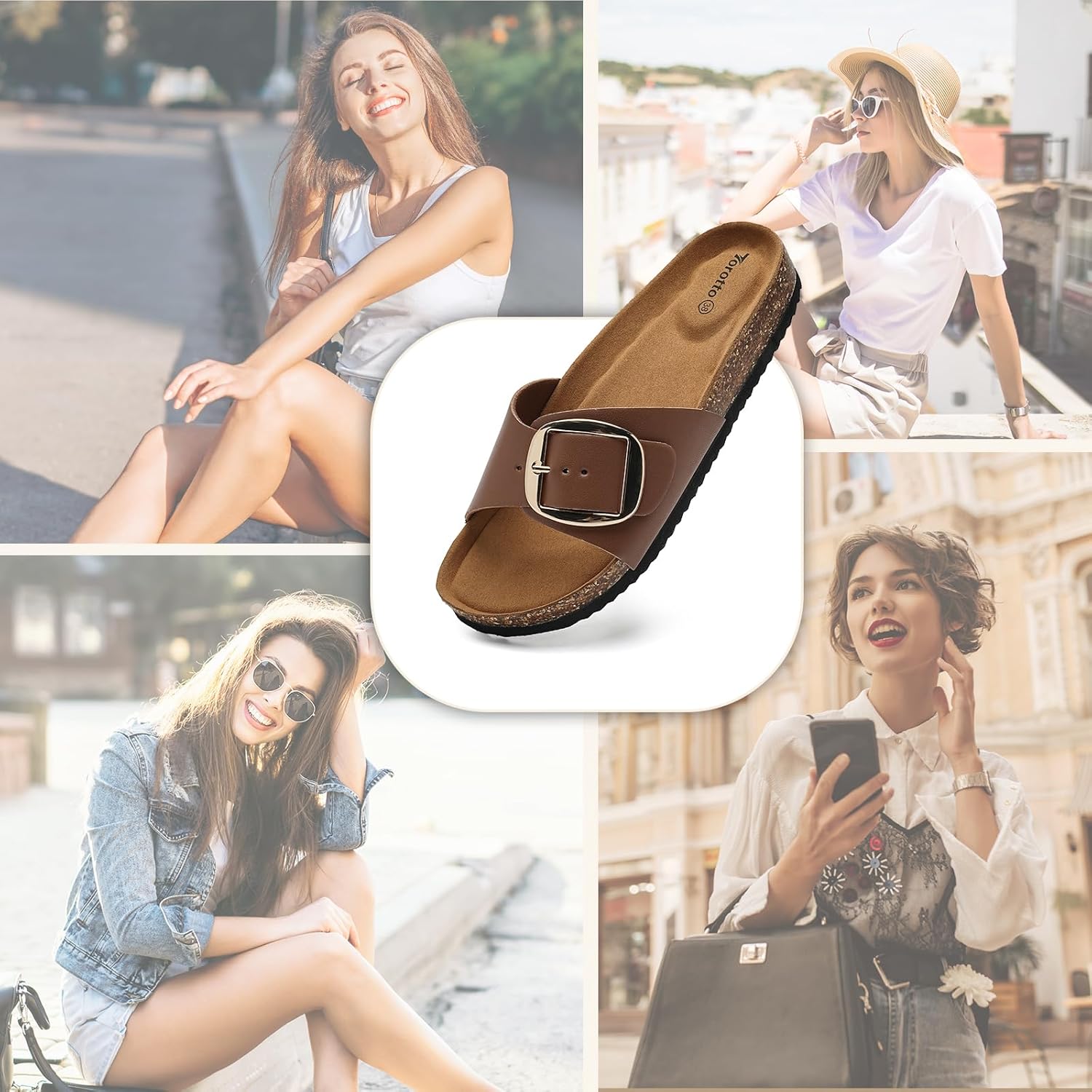 Thumbnail 1 de Torotto Pantoletten Damen Sandalen – bequeme Latschen/Hausschuhe mit verstellbarer Schnalle