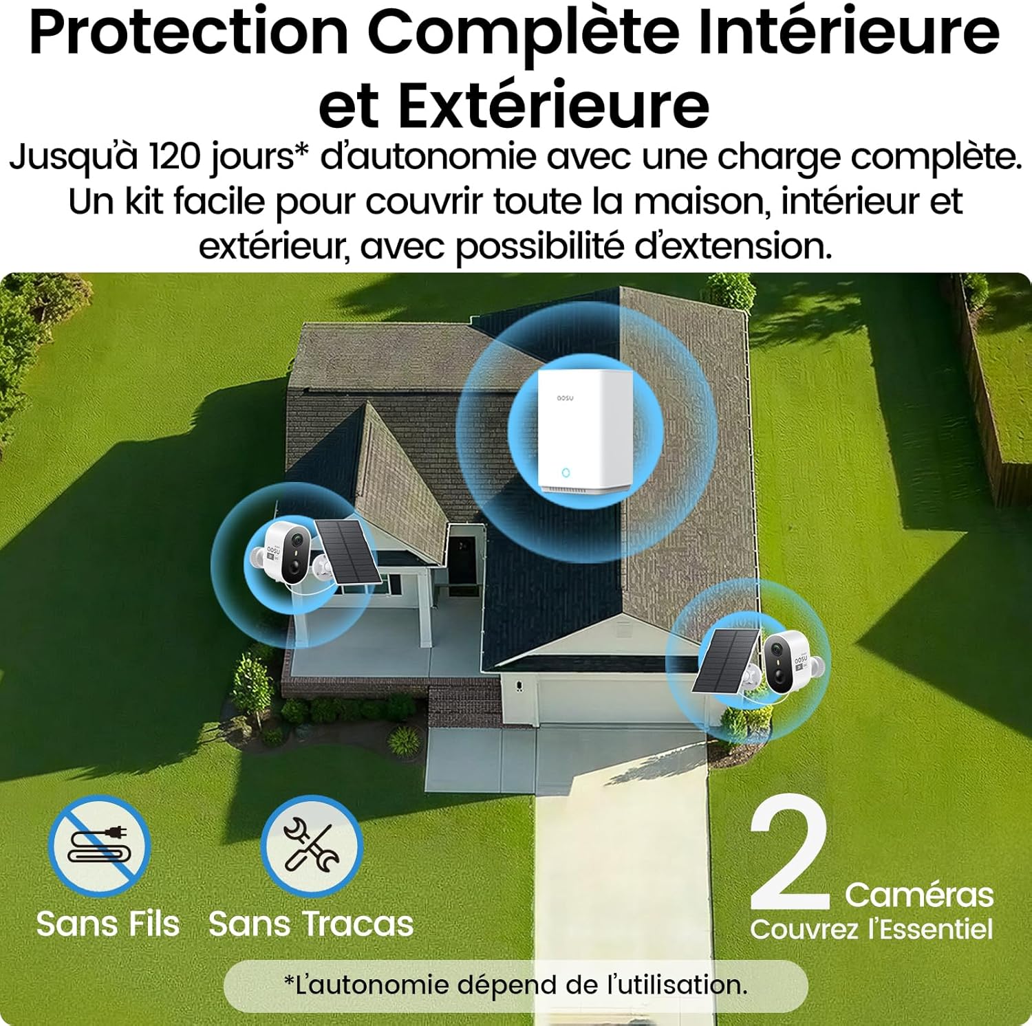 Thumbnail 2 de Aosu 2K Caméra Surveillance WiFi Extérieure Sans Fil Solaire — Kit 2 Caméras + aosuBase 2.0, 32 Go Inclus