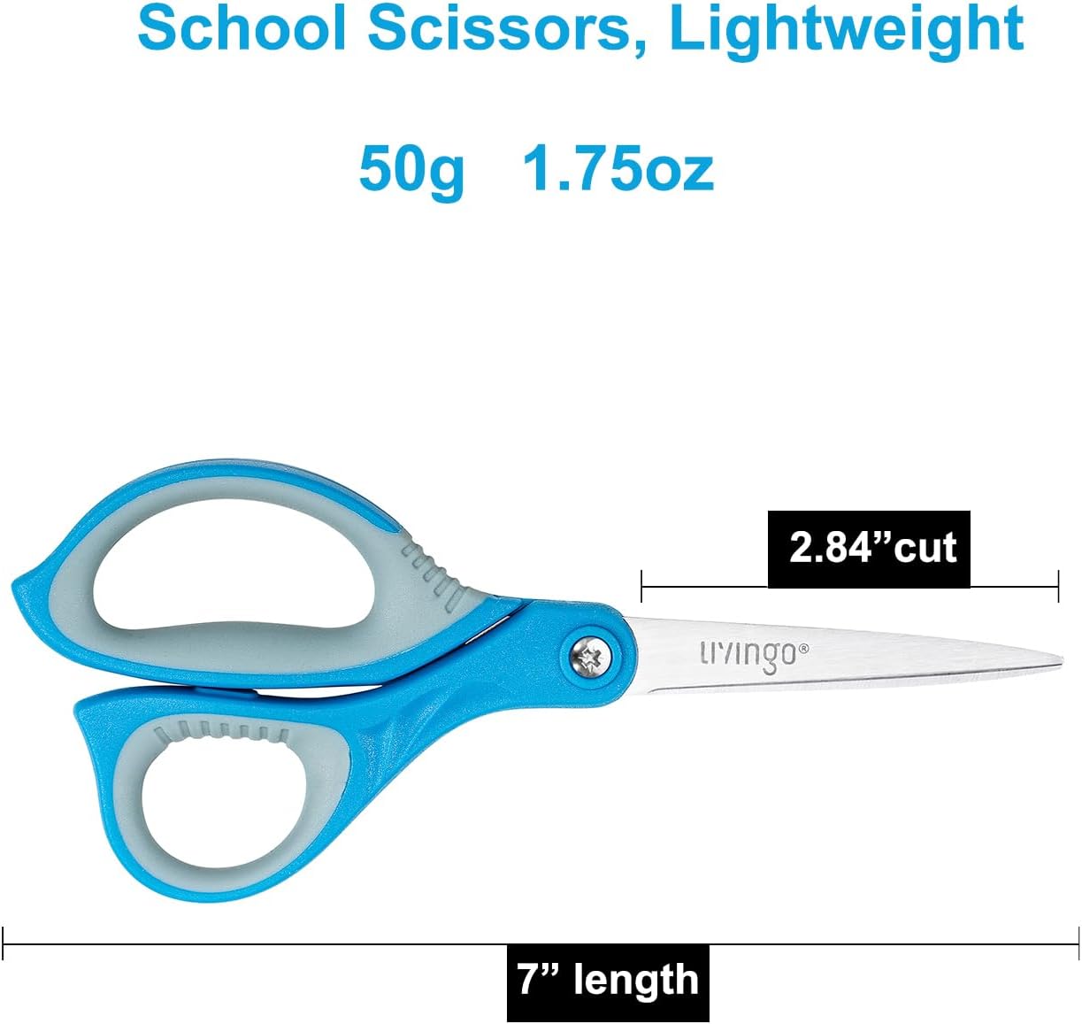 Detalle de LIVINGO Ciseaux scolaires – Lame aigüe et pointe pointue, lot 3, pour élèves et enseignants