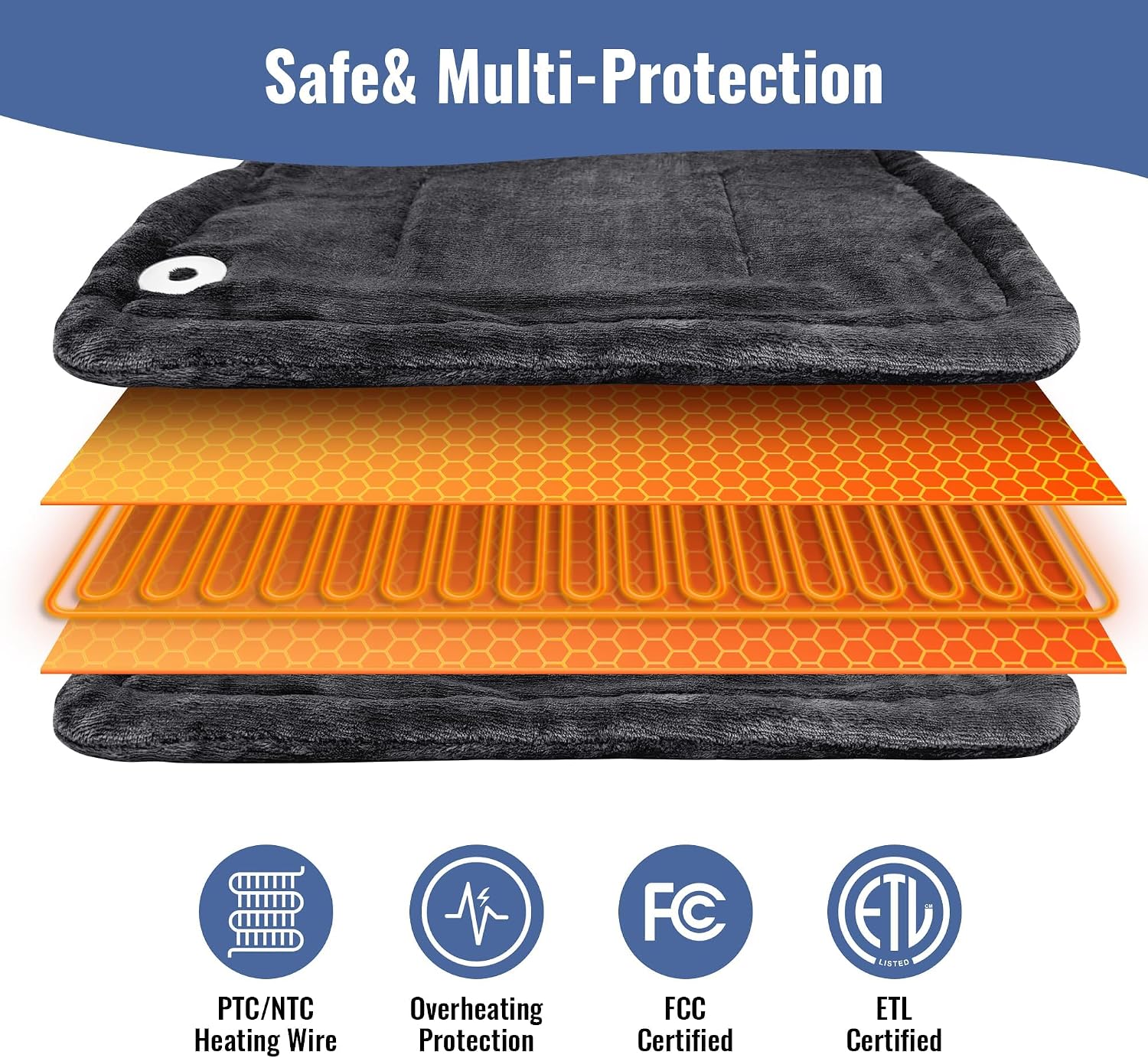 Detalle de Tefici NA-H1622D Electric Heating Pad, 24" × 33", 3 Heat Levels