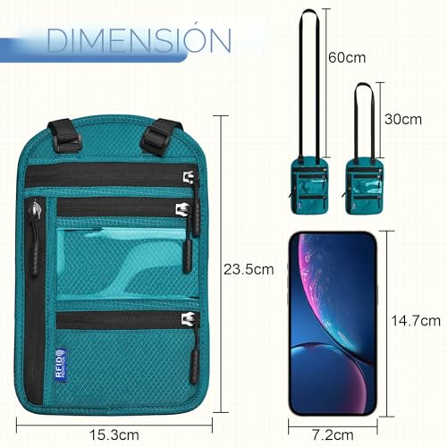 Detalle de Yordawn Portadocumentos de Viaje de Cuello con Bloqueo RFID – Funda Impermeable para Pasaporte (Azul Lago)