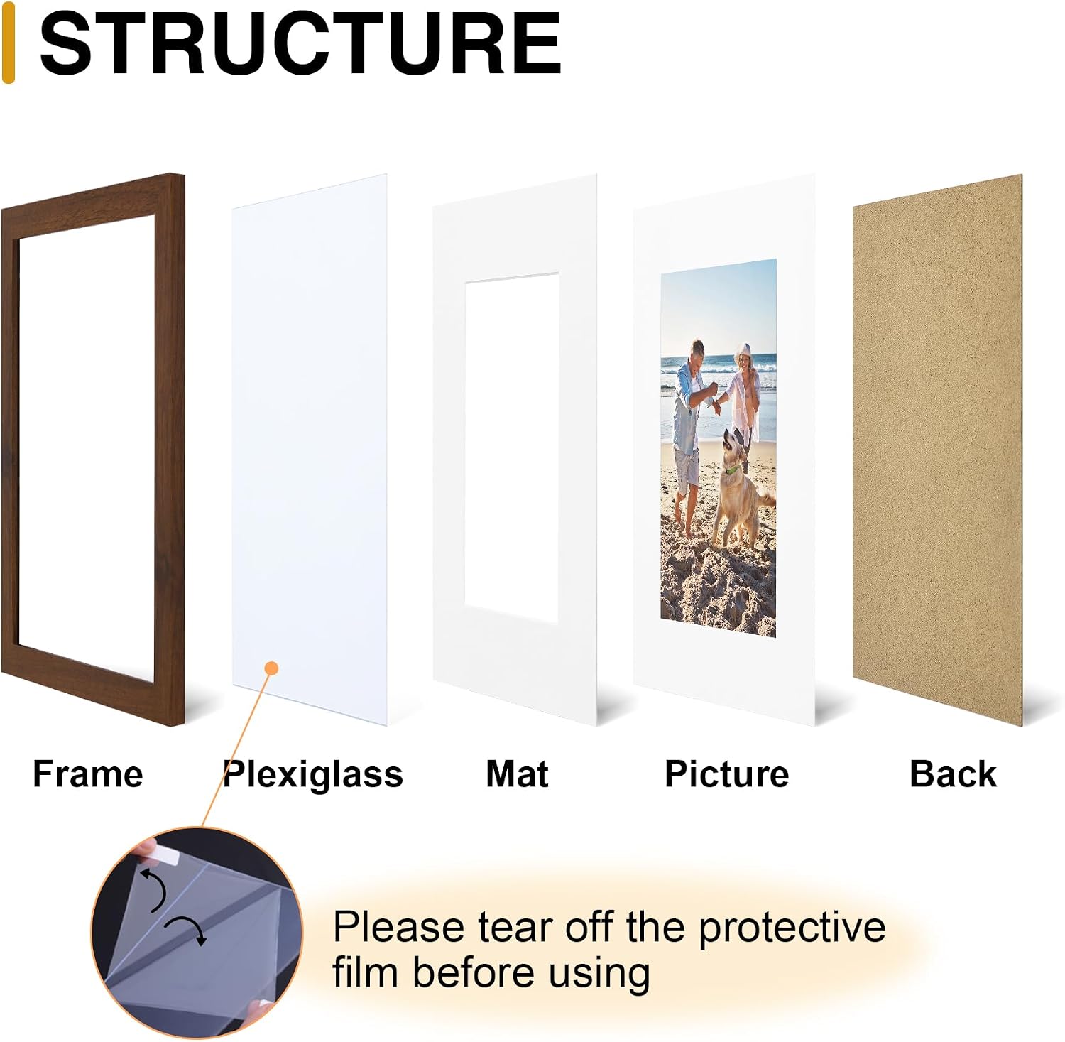Thumbnail 1 de decorUhome 12x16 Picture Frame with Mat – Brown Engineered Wood, 8.5x11 Certificate Fit, HD Plexiglass, Wall Mount