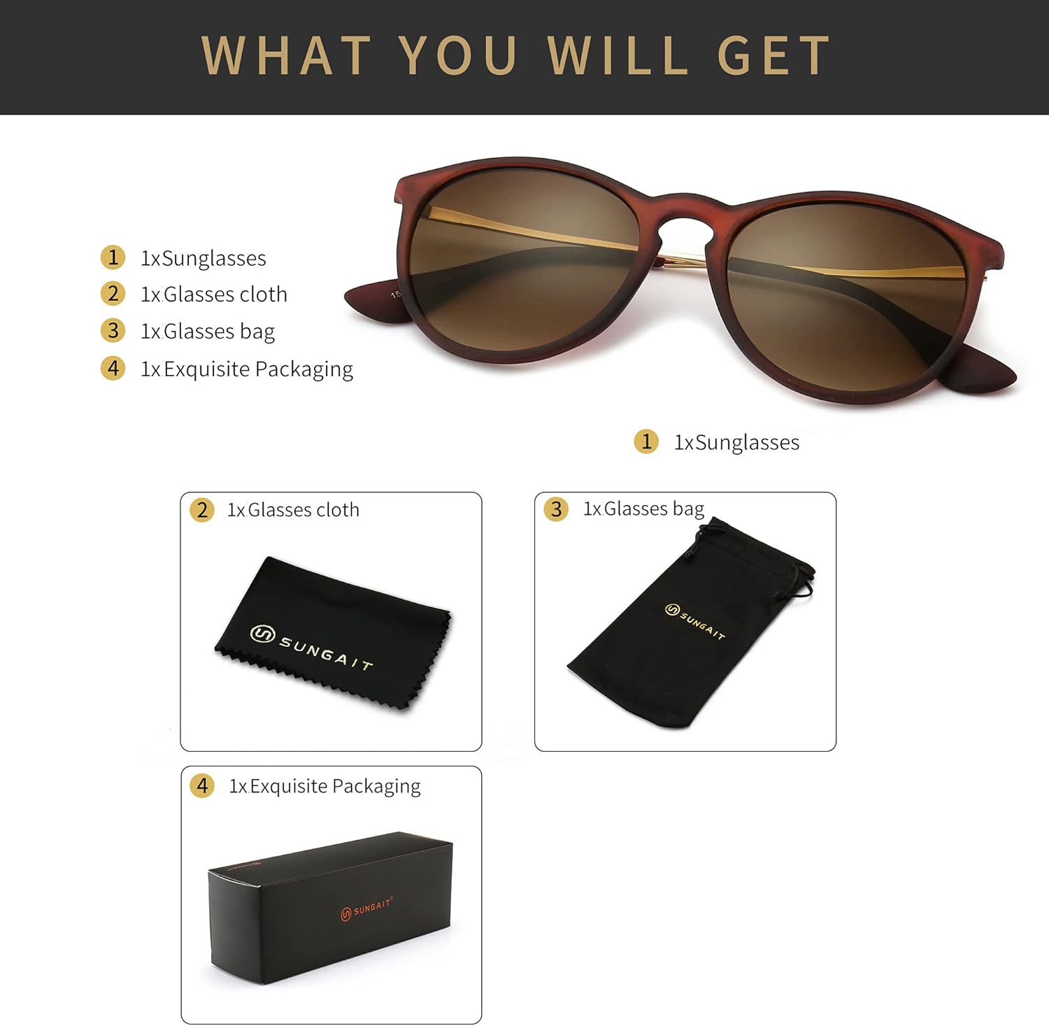 Thumbnail 5 de SUNGAIT Vintage Runde Damen Sonnenbrille 55 mm