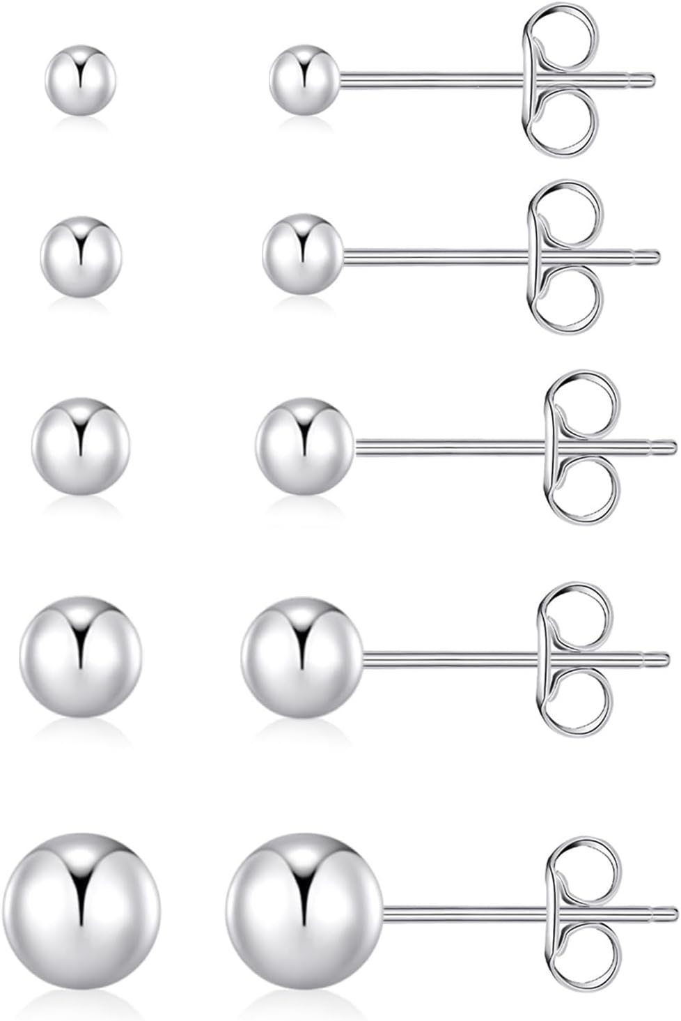 Detalle de PRETOLE Sterling Silver Stud Earrings – 3–7mm Ball Stud Set (925 Silver)