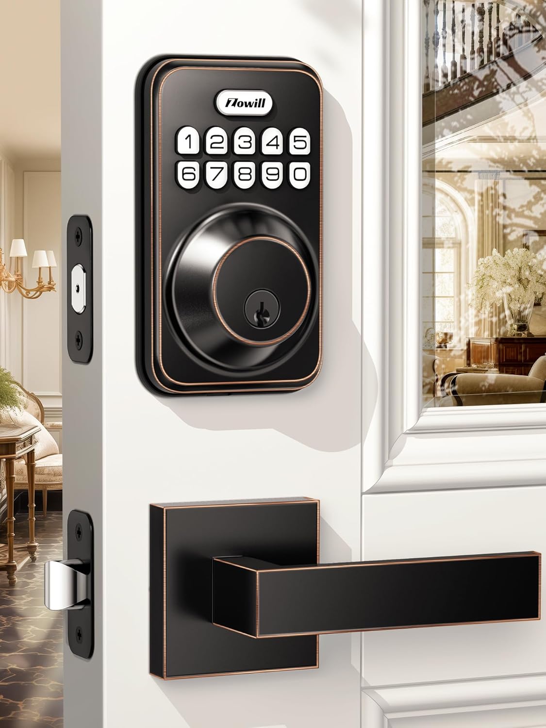Detalle de Zowill Keypad Deadbolt Lock with Handles, Oil-Rubbed Bronze