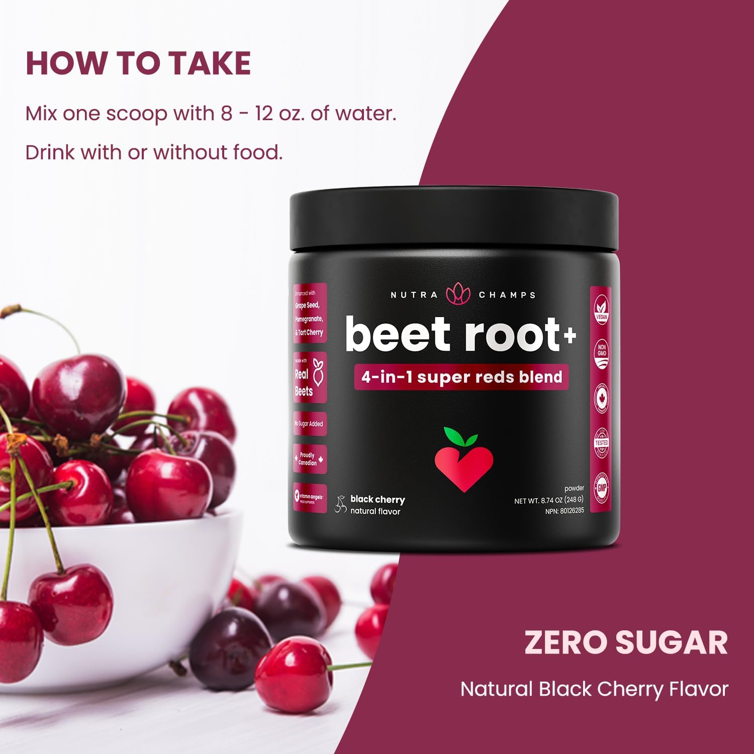 Detalle de NutraChamps 999107 Beet Root Powder, Cherry-Flavoured Sugar-Free Super Reds