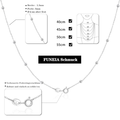Detalle 2 de FUNÉIA - Cadena de plata de ley 925 para mujer ajustable (40–60 cm), plateada con rodio