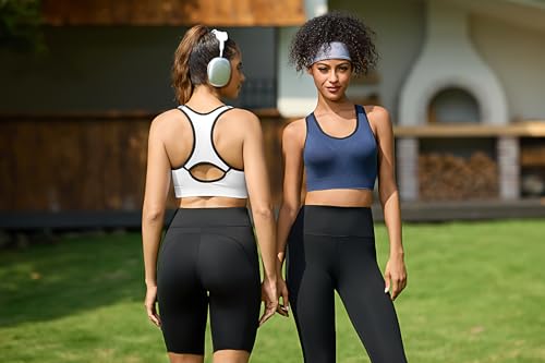 Detalle de Sykooria Brassière Sport Femme – Brassière Yoga à coussinets amovibles, élastique, XL (Noir/Blanc/Bleu Marine)