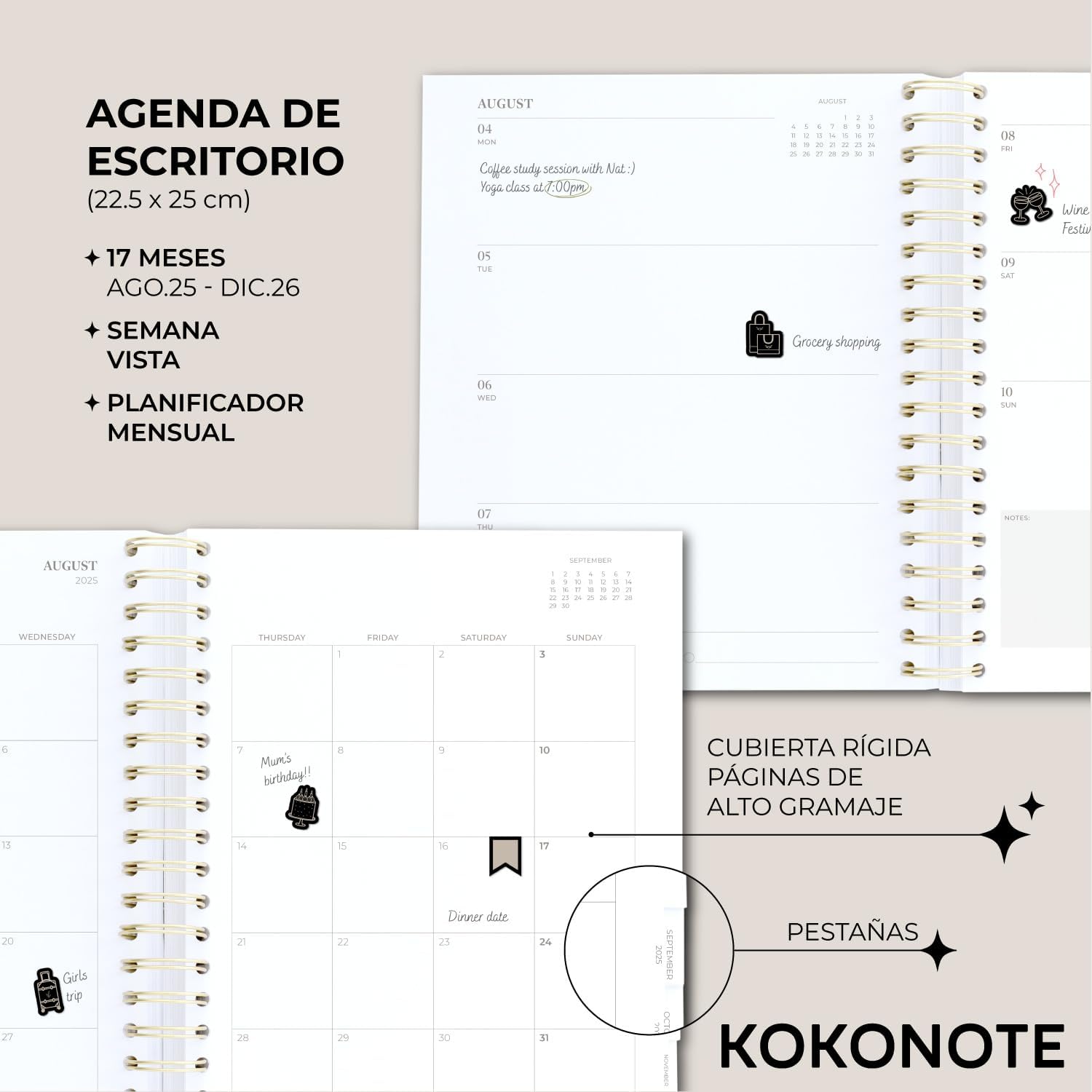 Detalle 2 de Kokonote Agenda 2026 Semana Vista Misty Gray