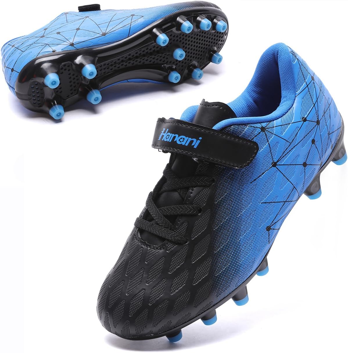 Boys Football Boots Shoes for Kids and Teens: FG/AG Soccer Cleats with Adjustable Hook-and-Loop Fit
